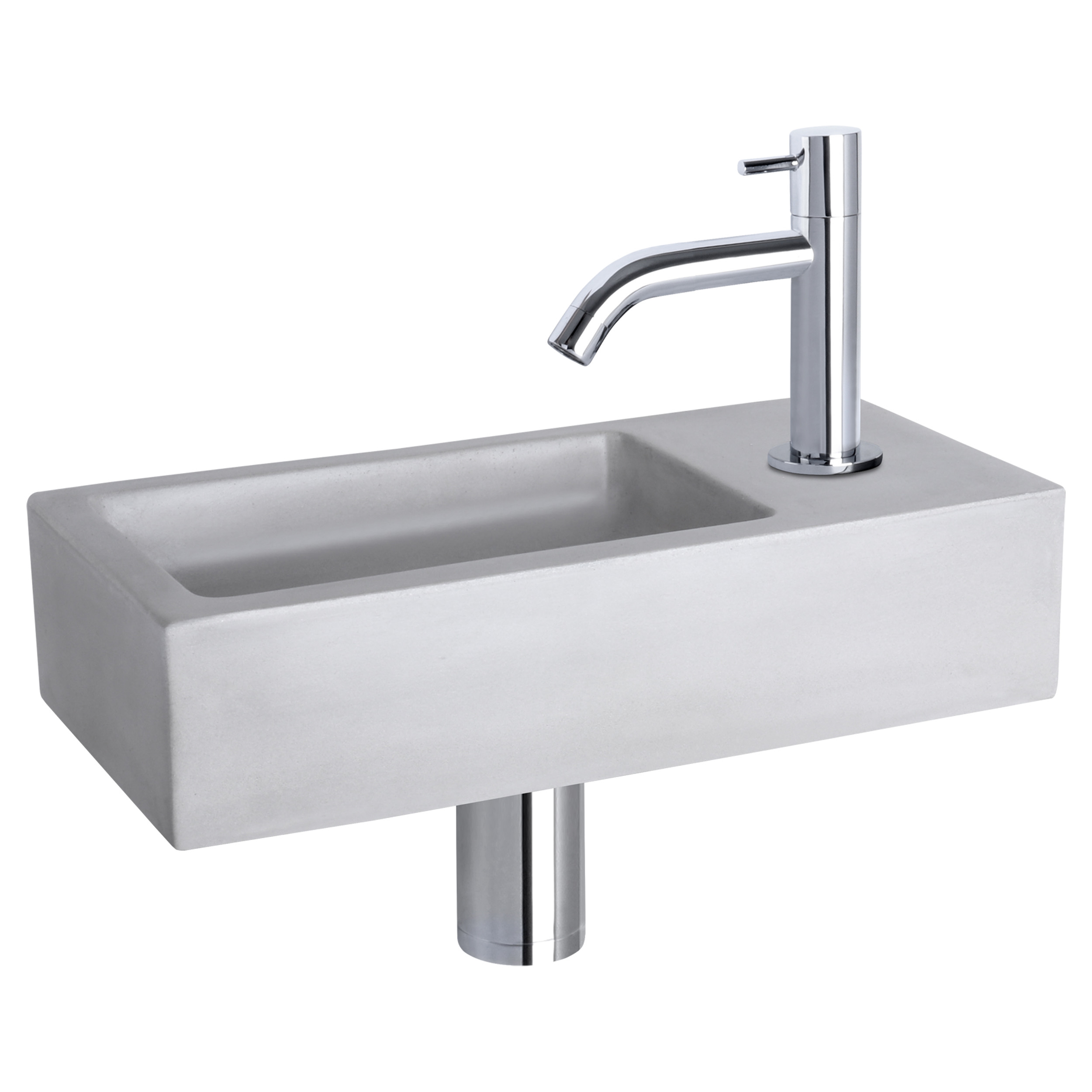 38.400.89 Differnz Ravo fonteinset beton lichtgrijs - kraan gebogen chroom 38.5 x 18.5 x 9 cm