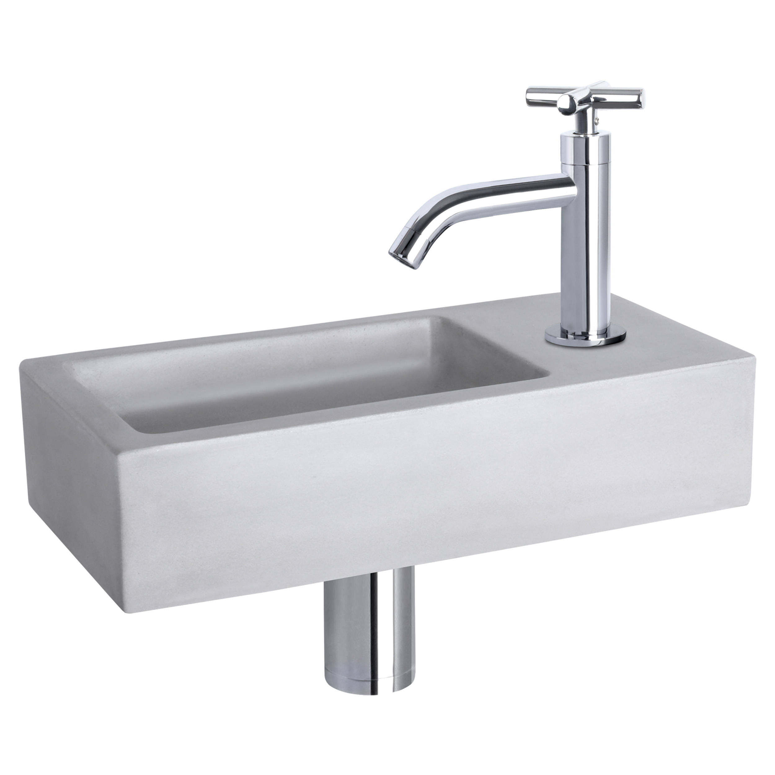 38.400.90 Differnz Ravo fonteinset beton lichtgrijs - kraan kruis chroom 38.5 x 18.5 x 9 cm
