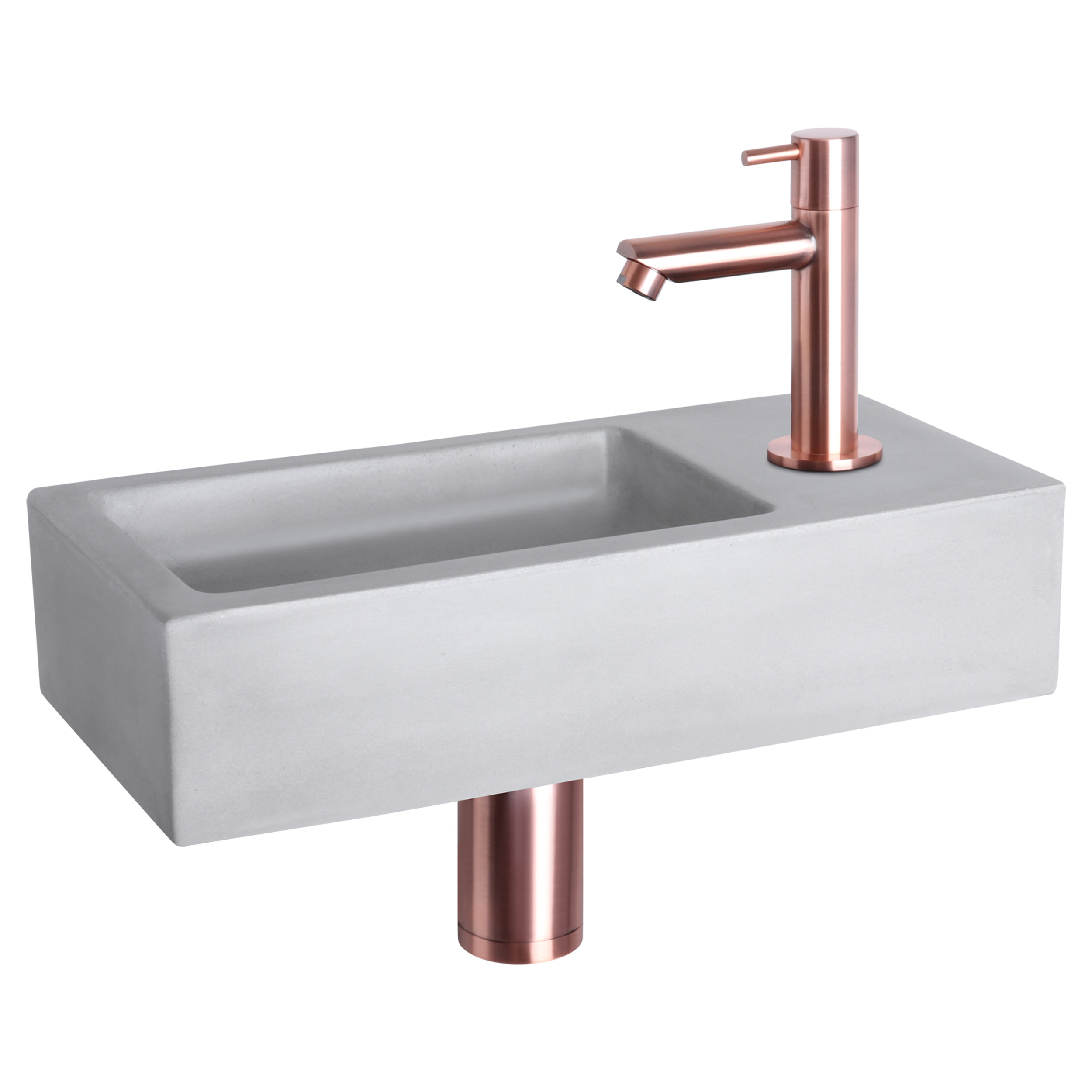 38.400.92 Differnz Ravo fonteinset beton lichtgrijs - kraan recht rood koper 38.5 x 18.5 x 9 cm