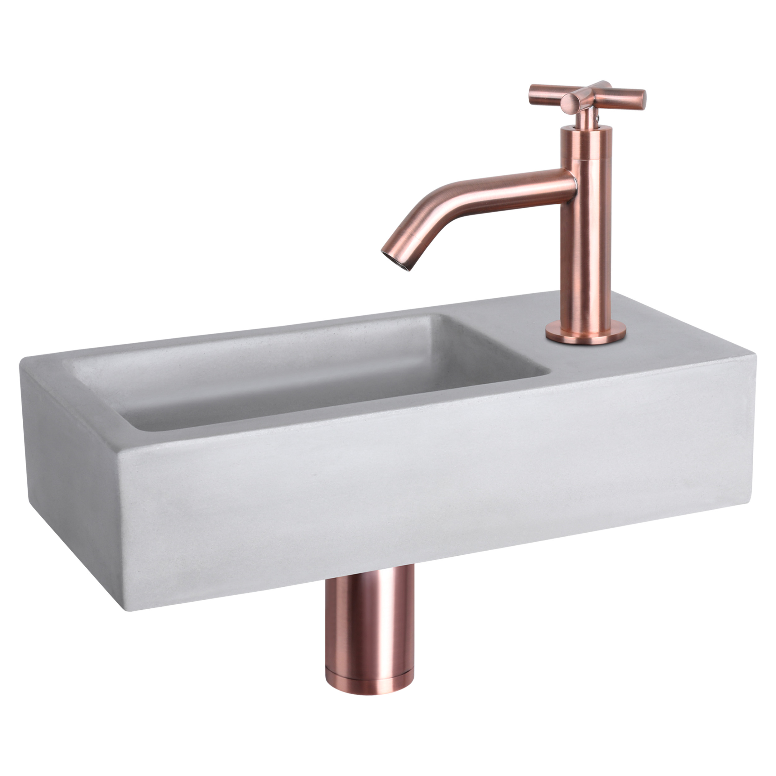 38.400.93 Differnz Ravo fonteinset beton lichtgrijs - kraan kruis rood koper 38.5 x 18.5 x 9 cm