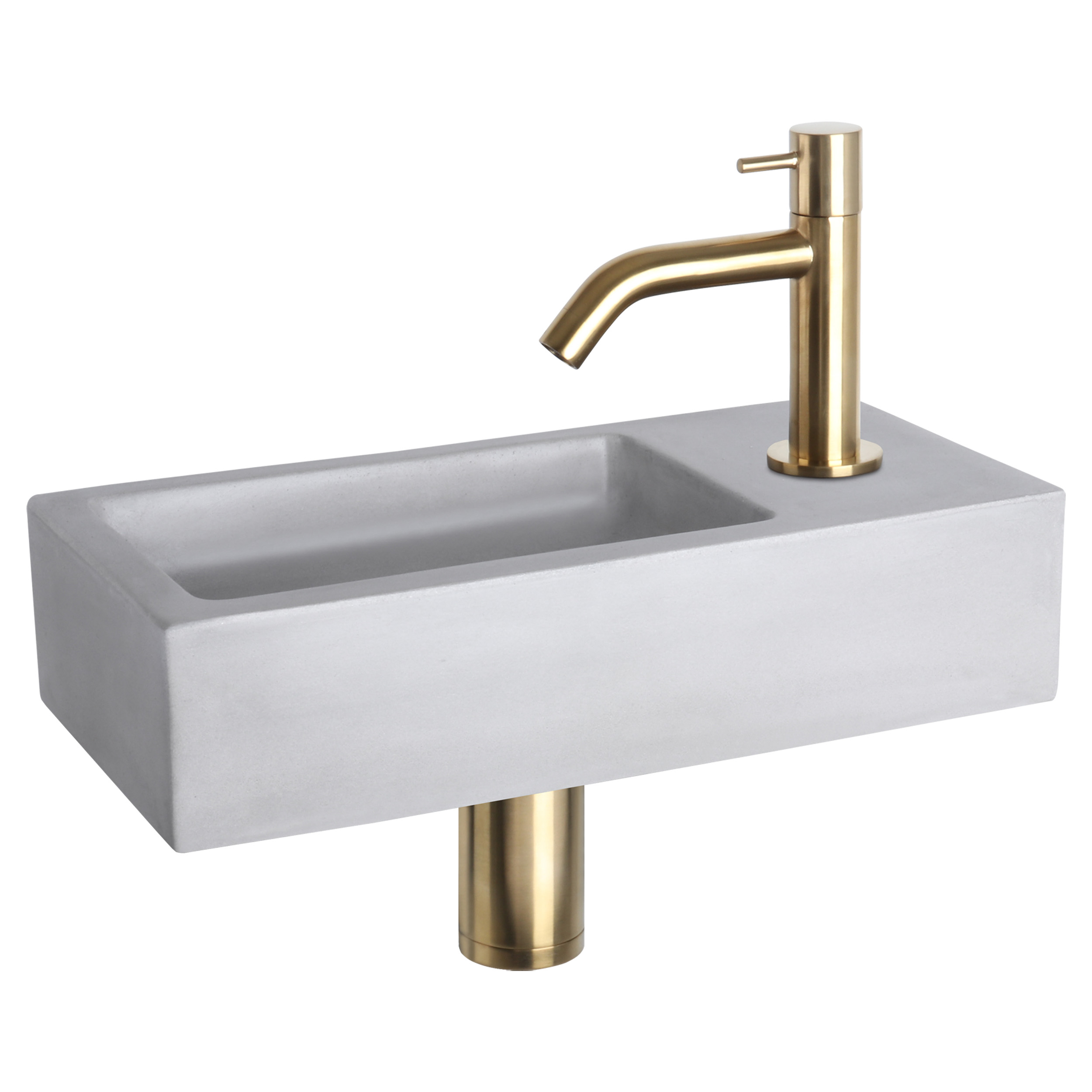 38.400.94 Differnz Ravo fonteinset beton lichtgrijs - kraan gebogen mat goud 38.5 x 18.5 x 9 cm