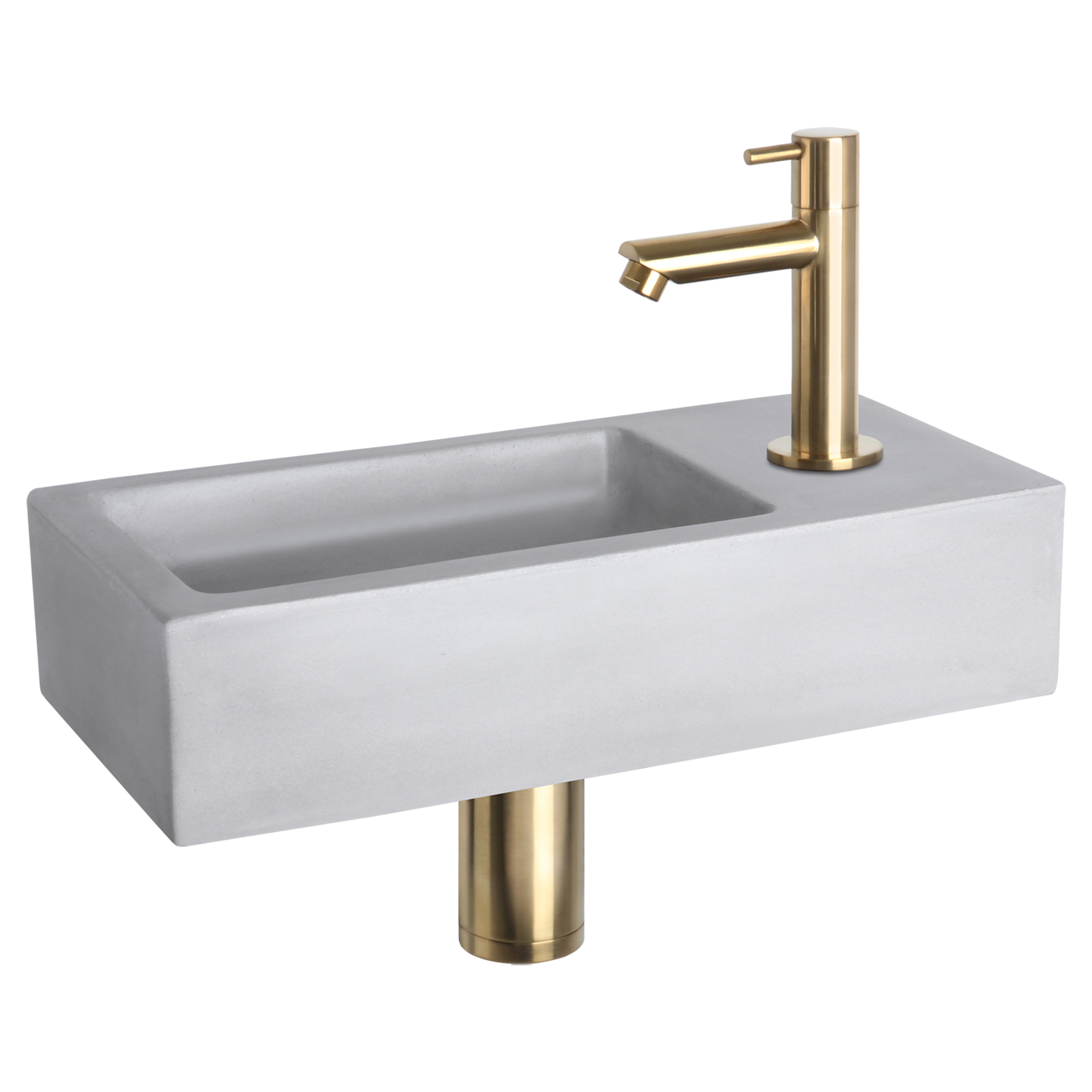 38.400.95 Differnz Ravo fonteinset beton lichtgrijs - kraan recht mat goud 38.5 x 18.5 x 9 cm
