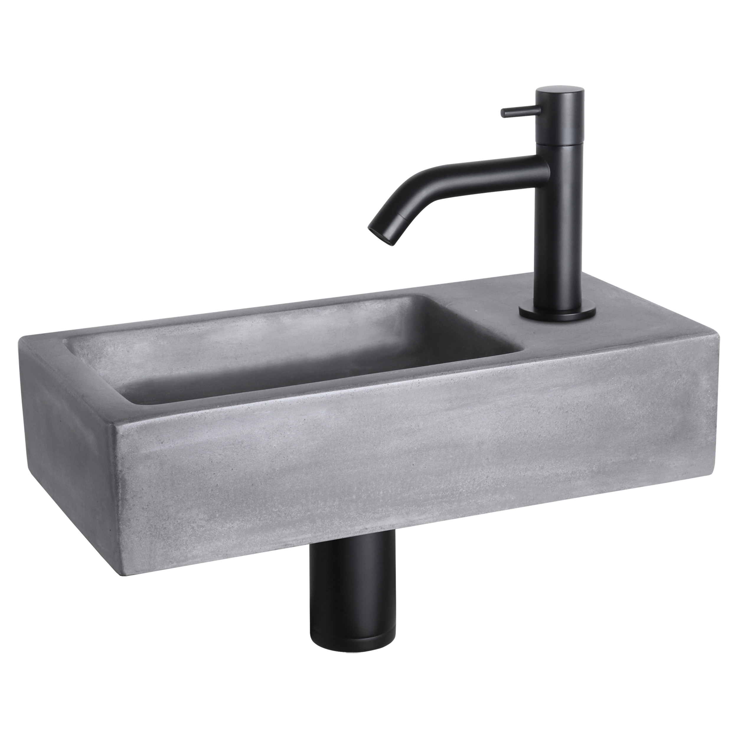 38.400.96 Differnz Ravo fonteinset beton donkergrijs - kraan gebogen mat zwart 38.5 x 18.5 x 9 cm