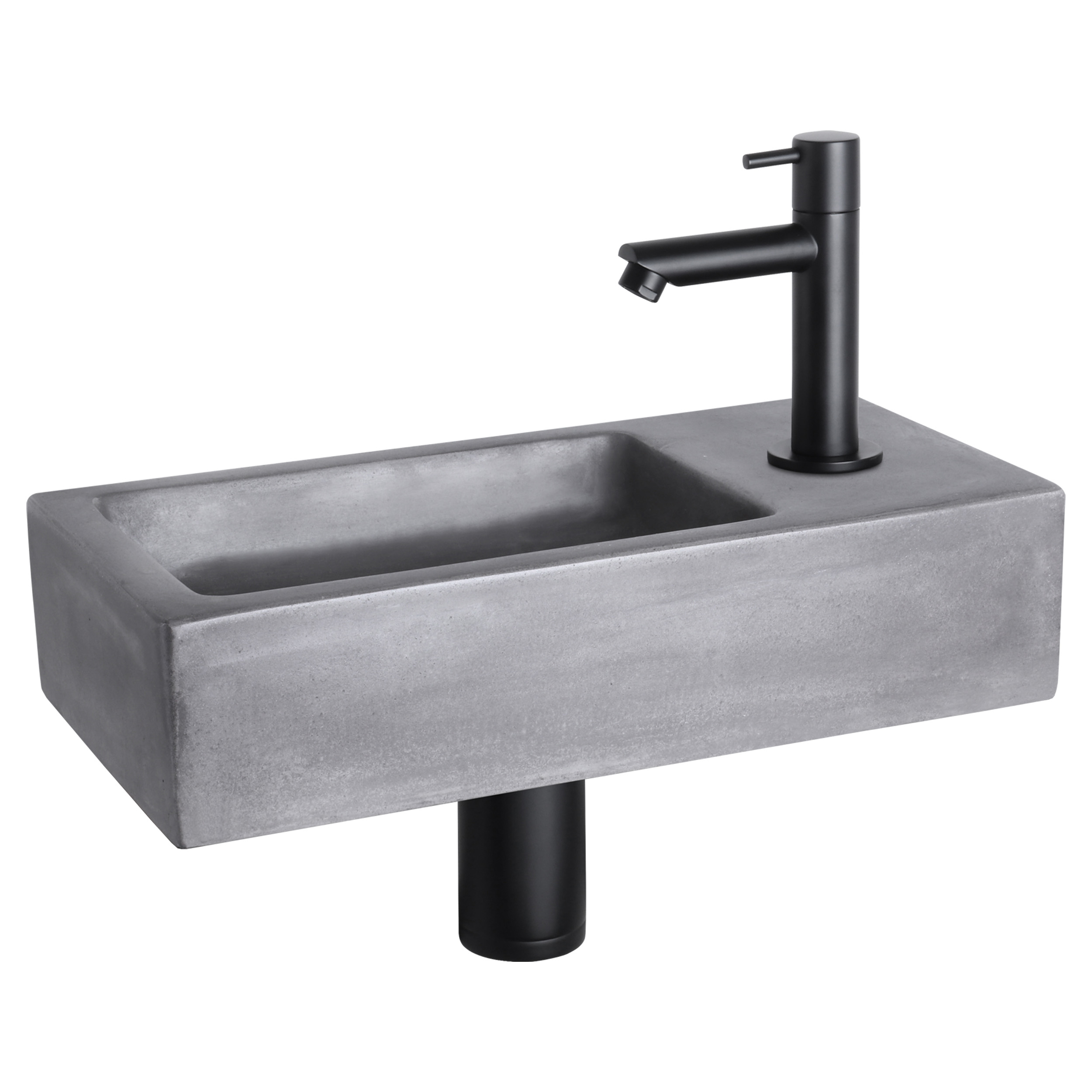 38.400.97 Differnz Ravo fonteinset beton donkergrijs - kraan recht mat zwart 38.5 x 18.5 x 9 cm