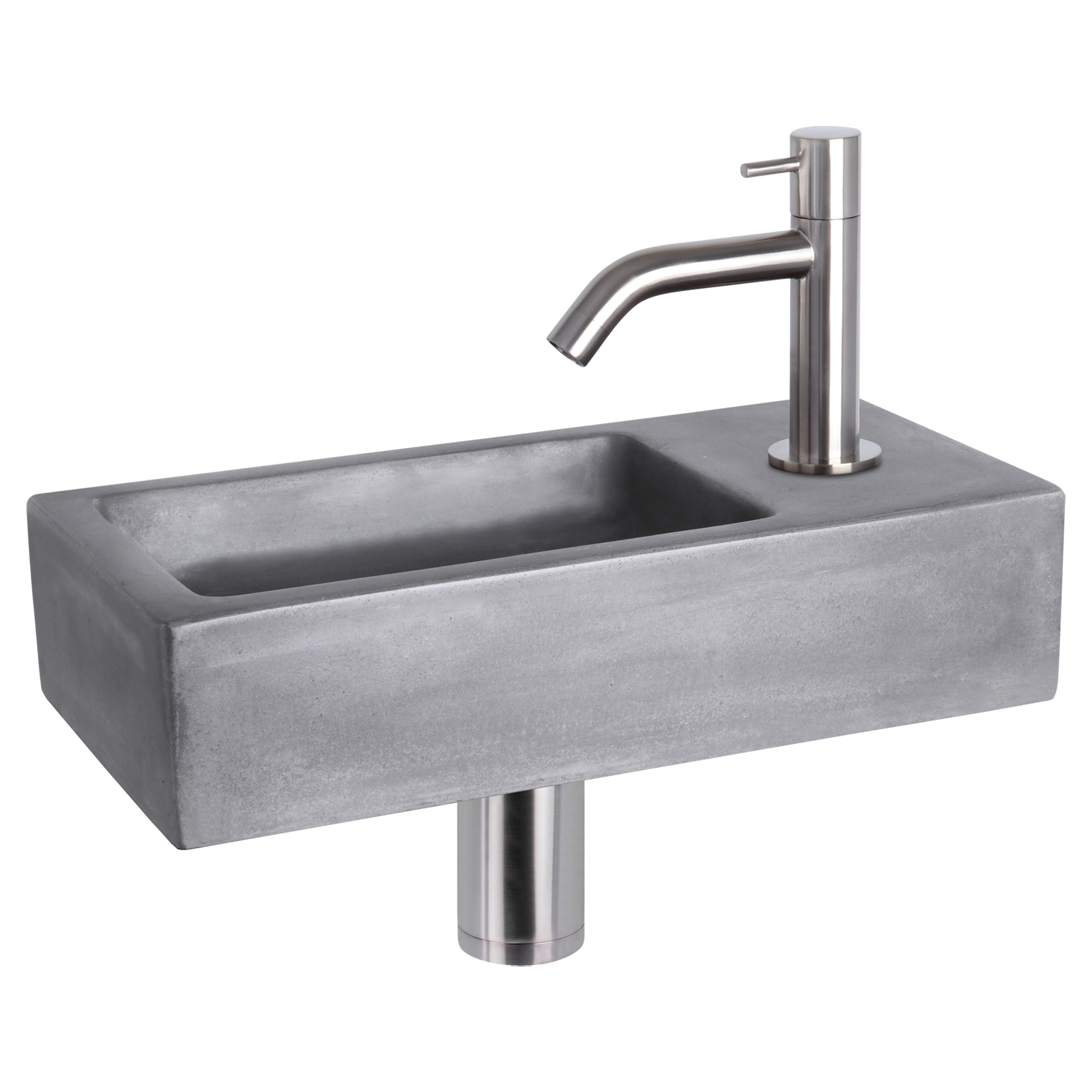 38.400.98 Differnz Ravo fonteinset beton donkergrijs - kraan gebogen mat chroom 38.5 x 18.5 x 9 cm