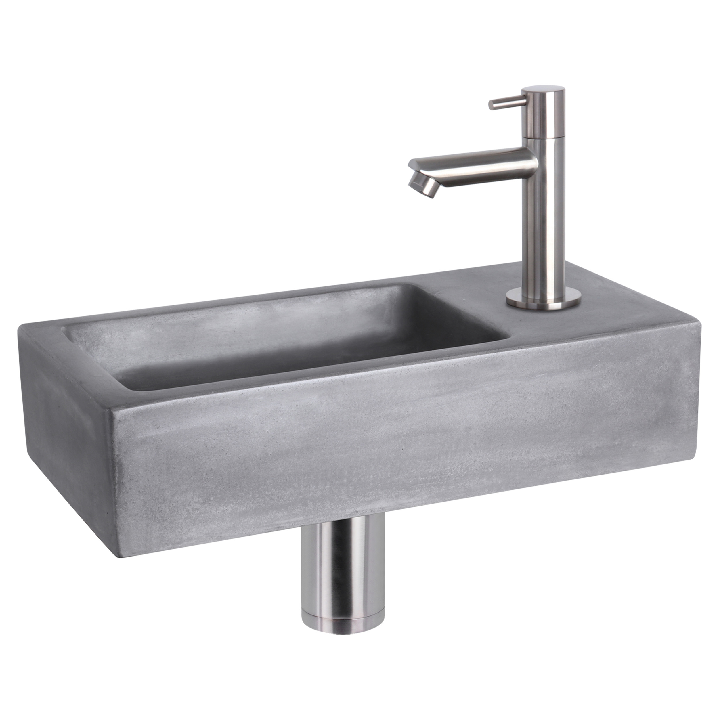 38.400.99 Differnz Ravo fonteinset beton donkergrijs - kraan recht mat chroom 38.5 x 18.5 x 9 cm