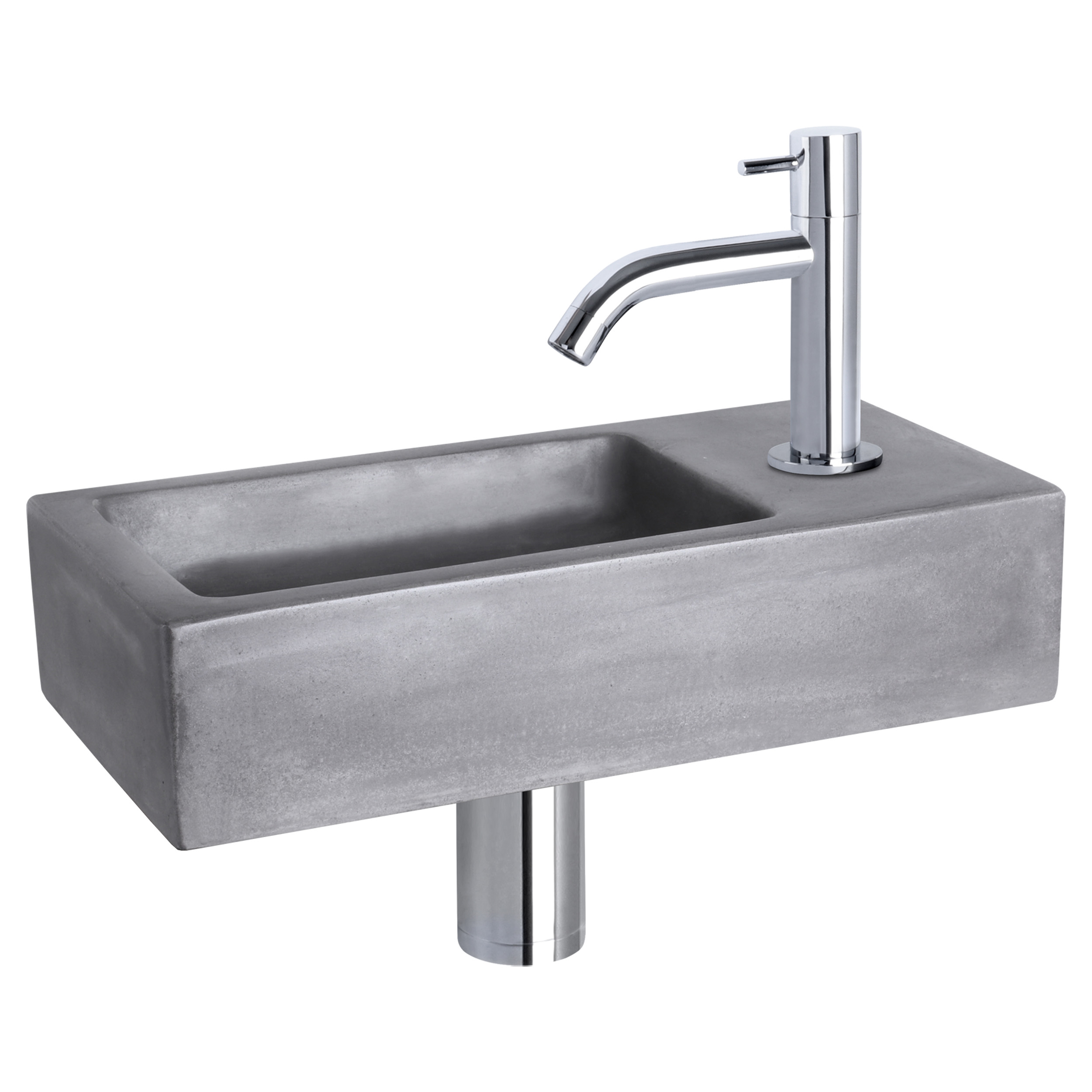 38.401.01 Differnz Ravo fonteinset beton donkergrijs - kraan gebogen chroom 38.5 x 18.5 x 9 cm