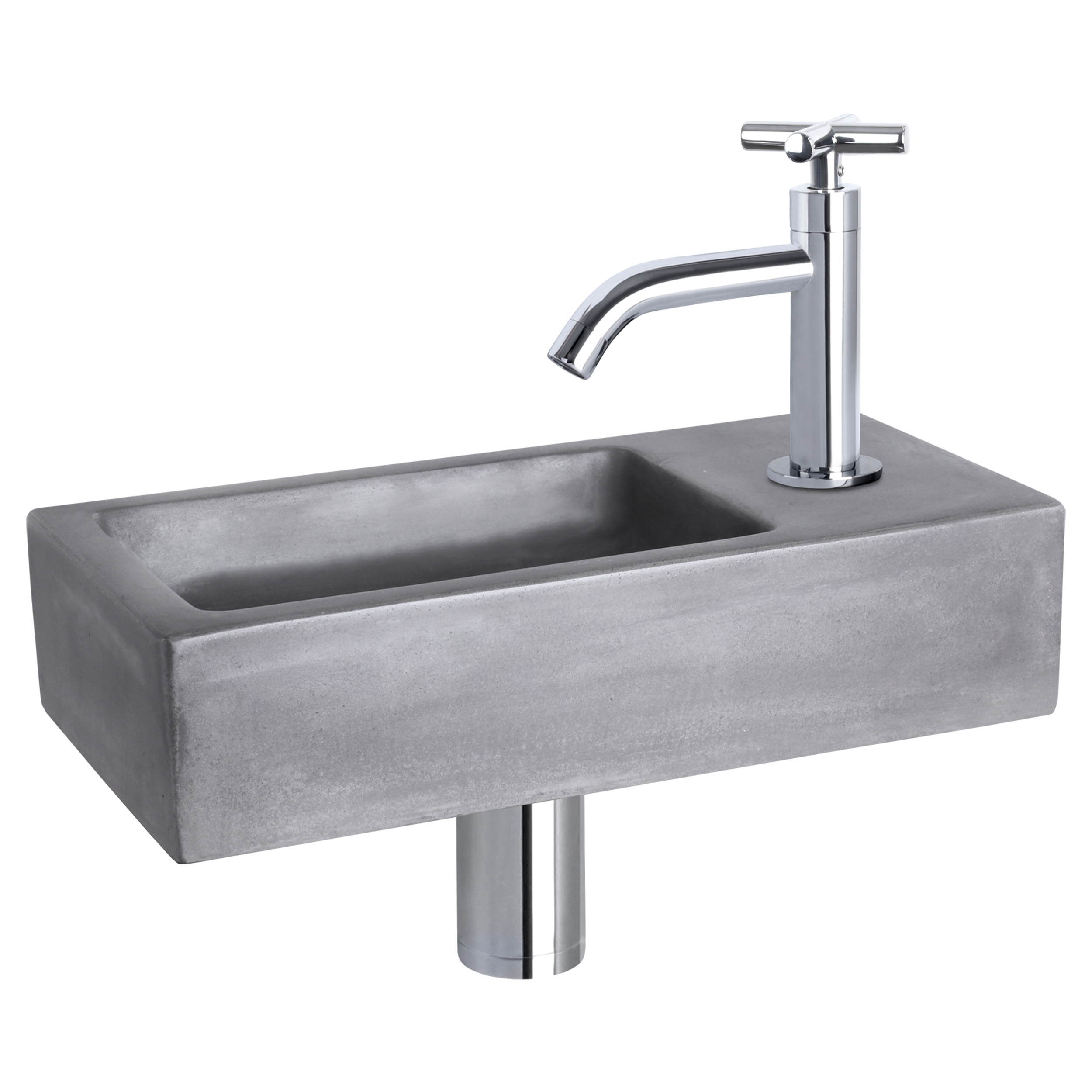 38.401.02 Differnz Ravo fonteinset beton donkergrijs - kraan kruis chroom 38.5 x 18.5 x 9 cm