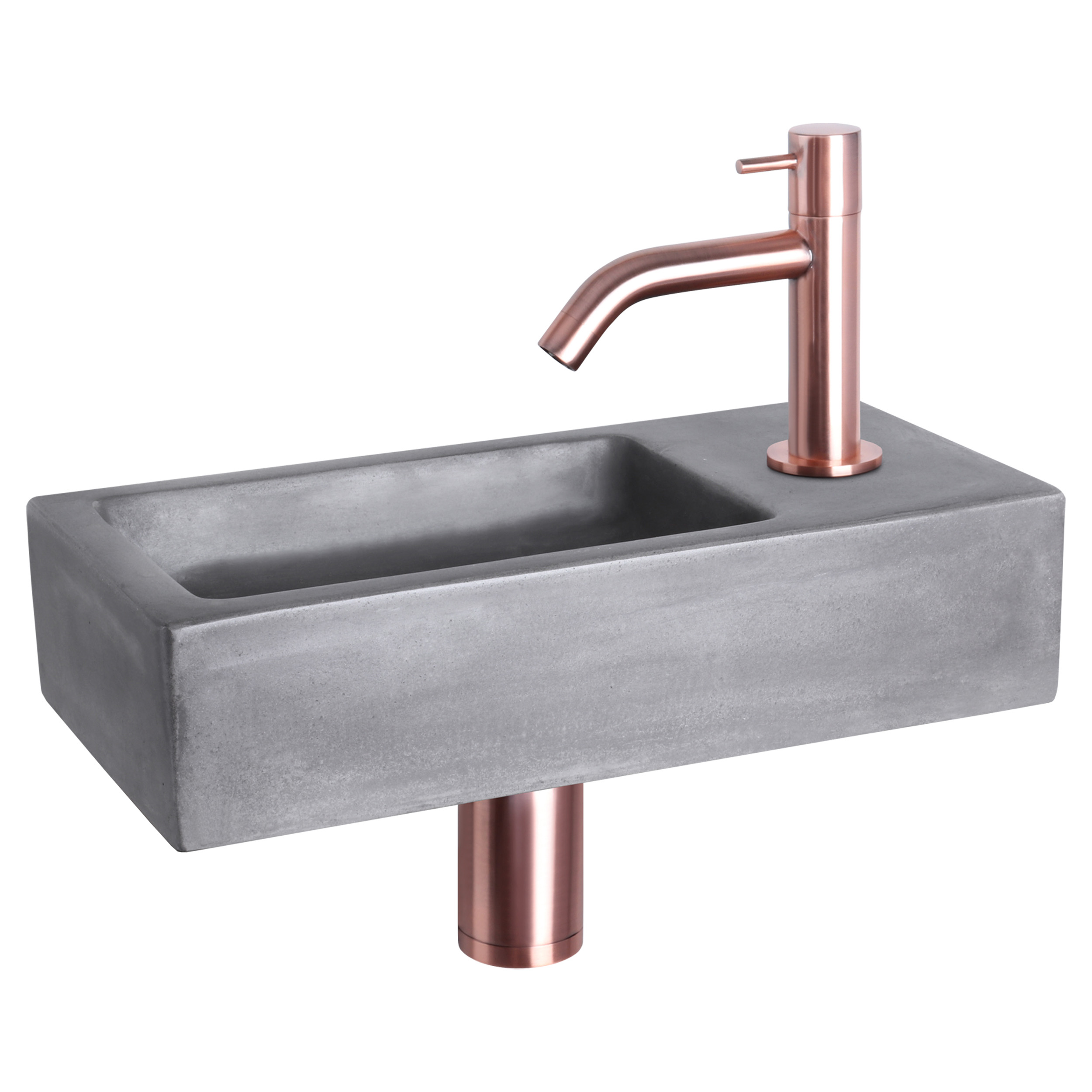 38.401.03 Differnz Ravo fonteinset beton donkergrijs - kraan gebogen rood koper 38.5 x 18.5 x 9 cm