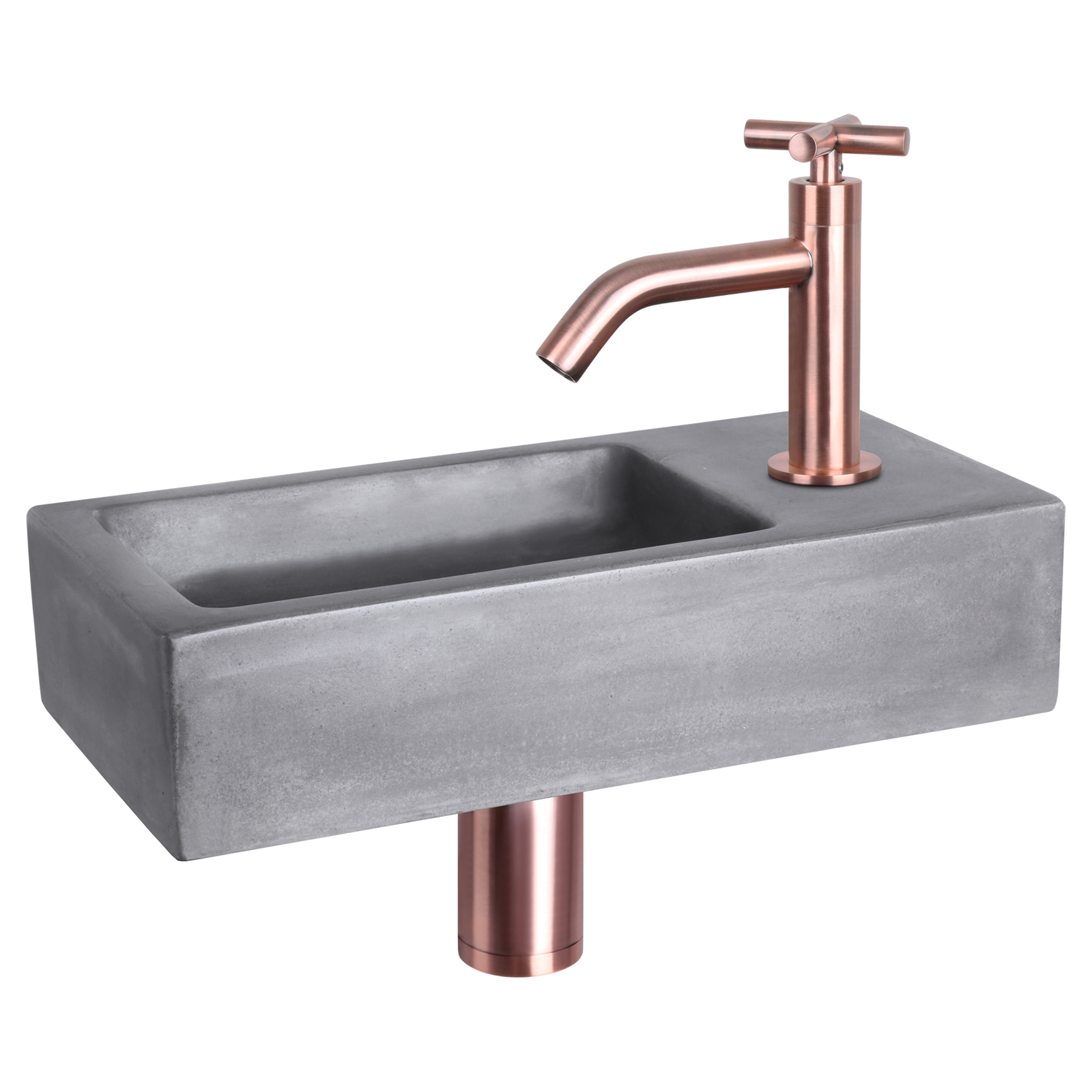 38.401.05 Differnz Ravo fonteinset beton donkergrijs - kraan kruis rood koper 38.5 x 18.5 x 9 cm