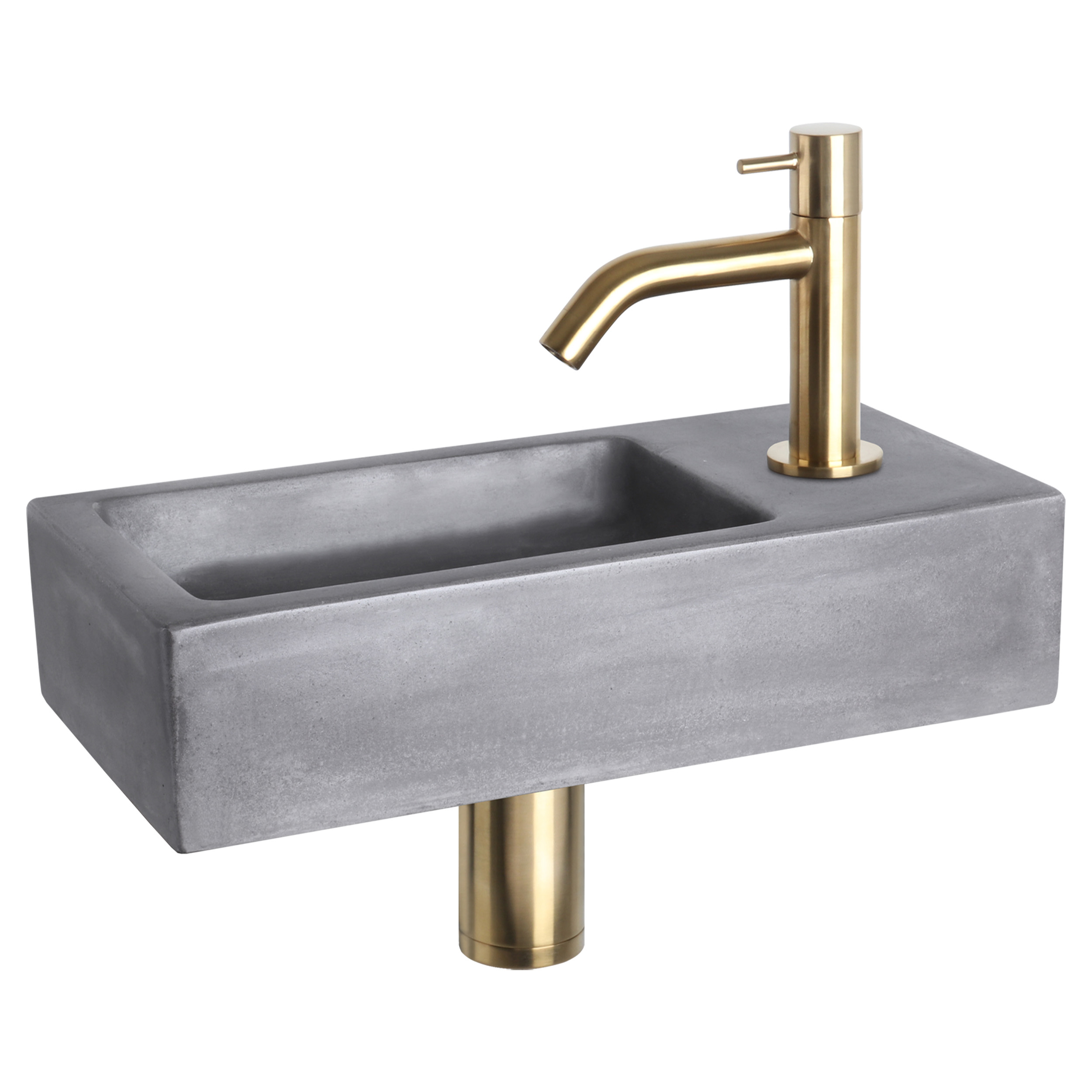 38.401.06 Differnz Ravo fonteinset beton donkergrijs - kraan gebogen mat goud 38.5 x 18.5 x 9 cm