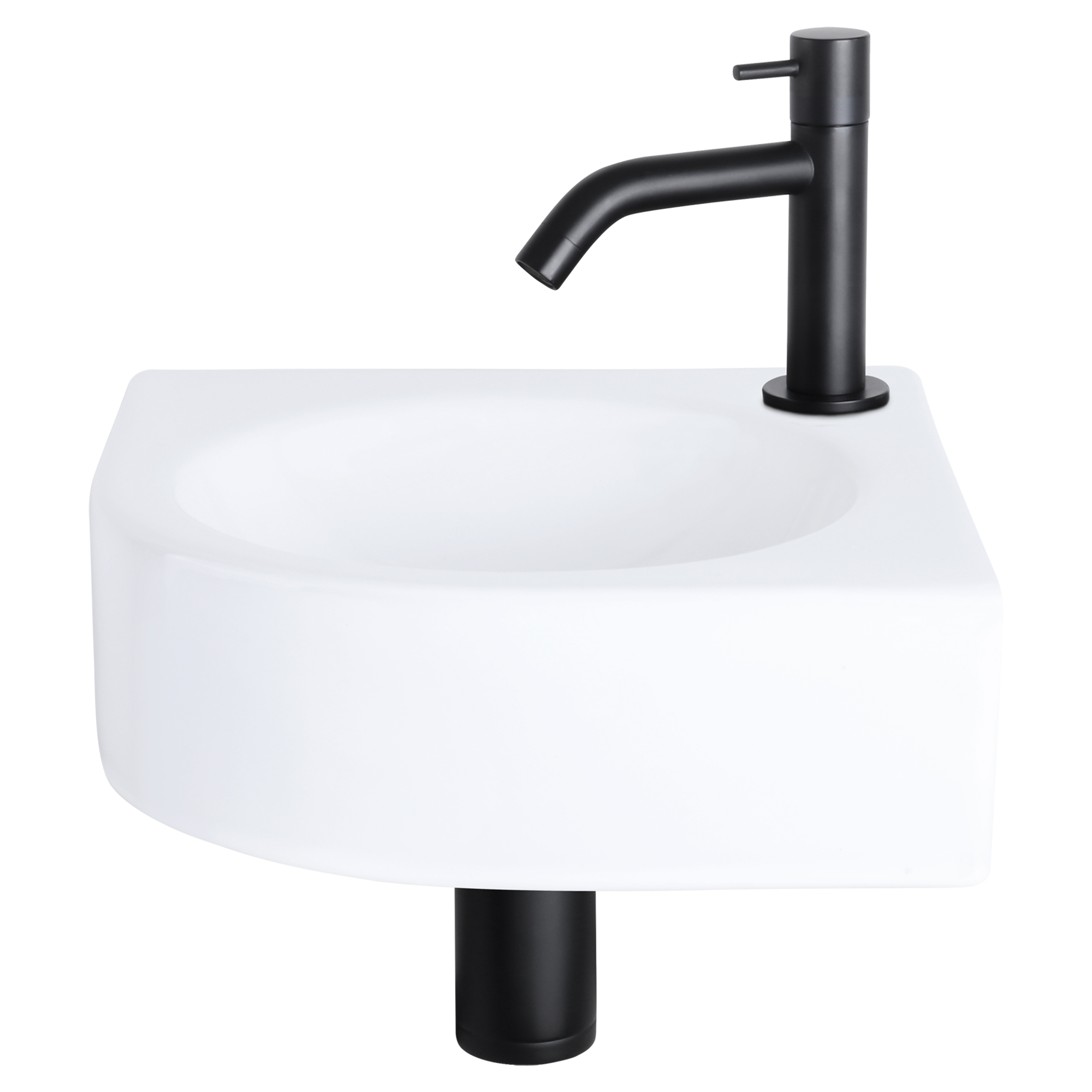 38.401.08 Differnz Cleo fonteinset keramiek - kraan gebogen mat zwart 30 x 30 x 10 cm
