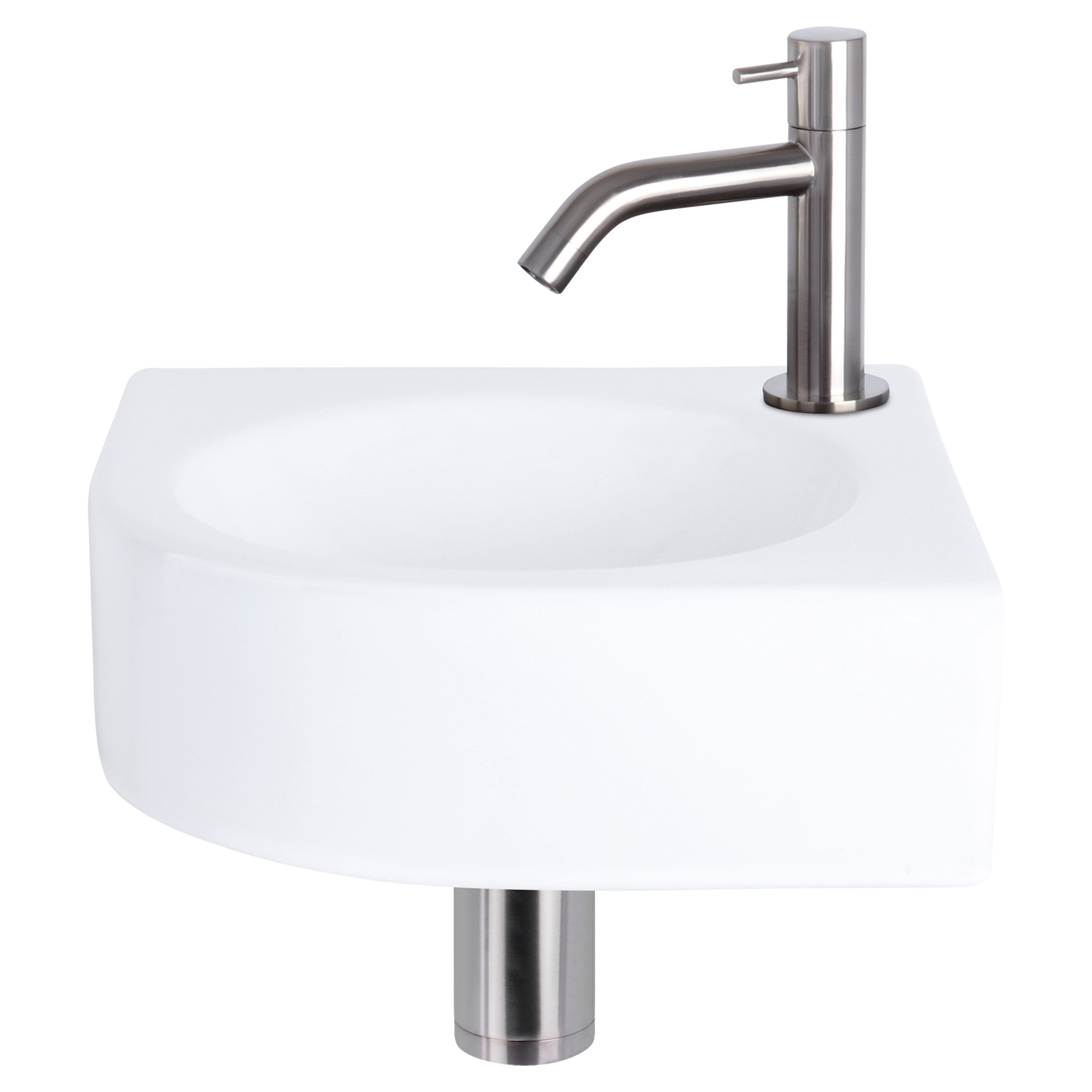 38.401.10 Differnz Cleo fonteinset keramiek - kraan gebogen mat chroom 30 x 30 x 10 cm