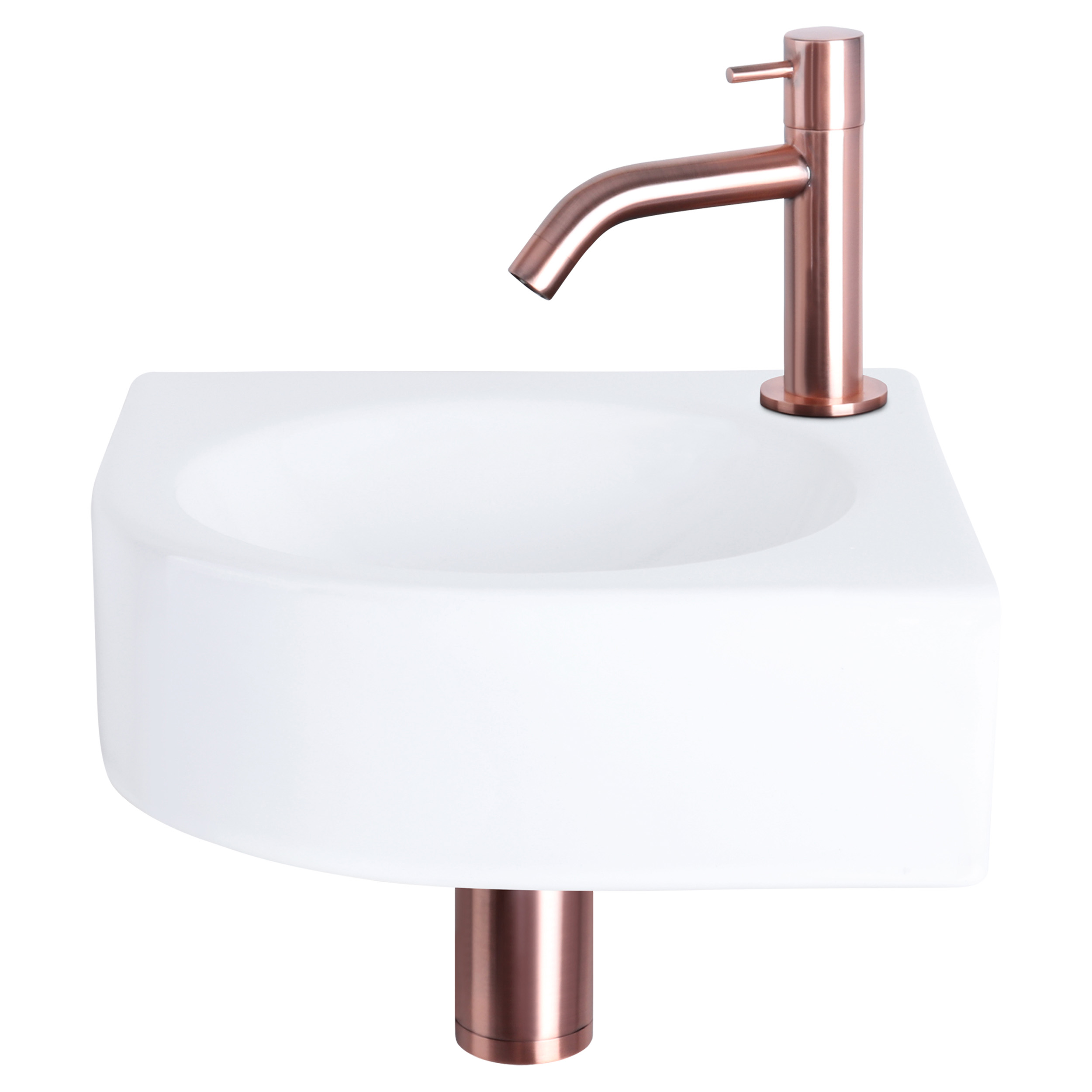 38.401.15 Differnz Cleo fonteinset keramiek - kraan gebogen rood koper 30 x 30 x 10 cm