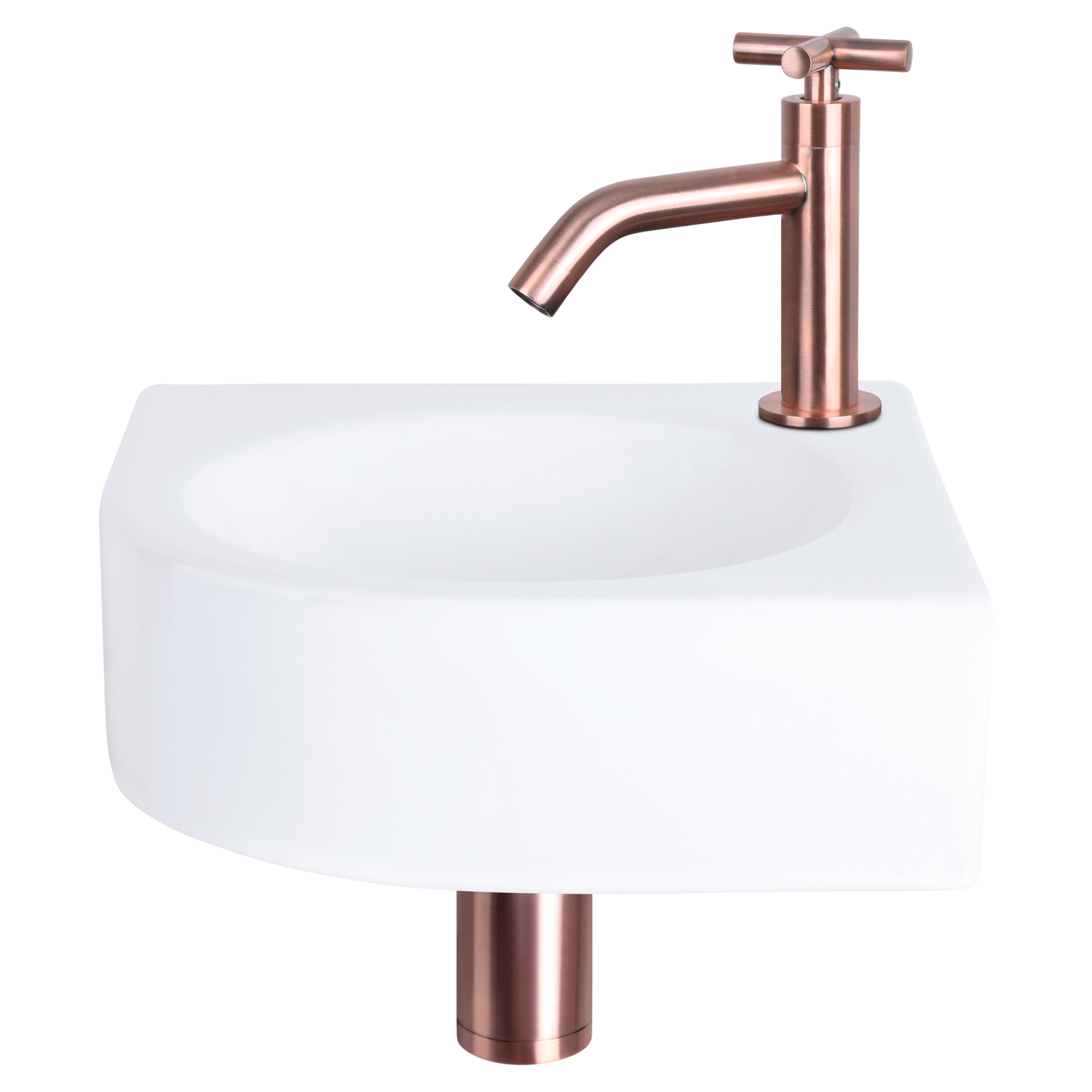 38.401.17 Differnz Cleo fonteinset keramiek - kraan kruis rood koper 30 x 30 x 10 cm