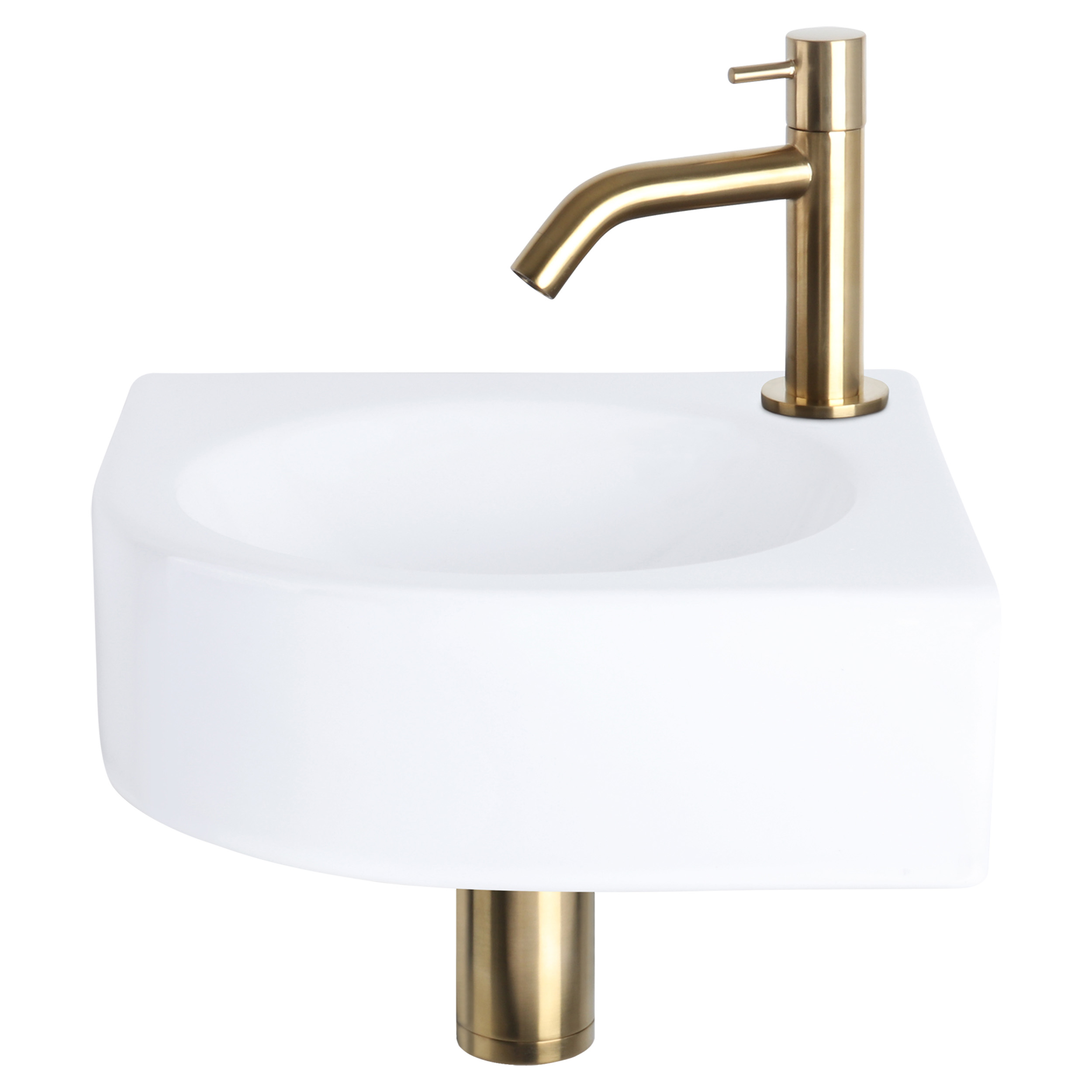 38.401.18 Differnz Cleo fonteinset keramiek - kraan gebogen mat goud 30 x 30 x 10 cm