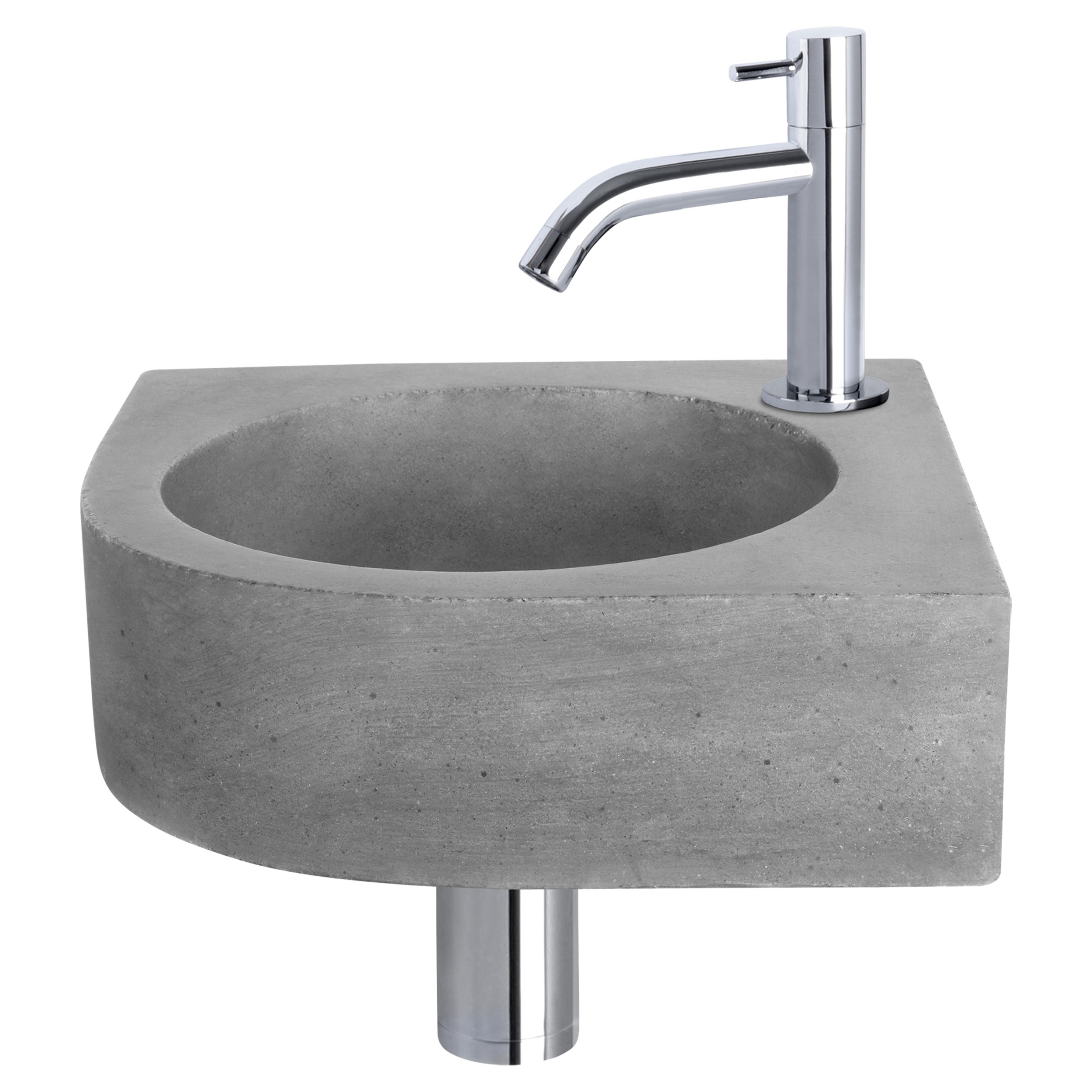 38.401.25 Differnz Cleo fonteinset beton donkergrijs - kraan gebogen chroom 31.5 x 31.5 x 10 cm