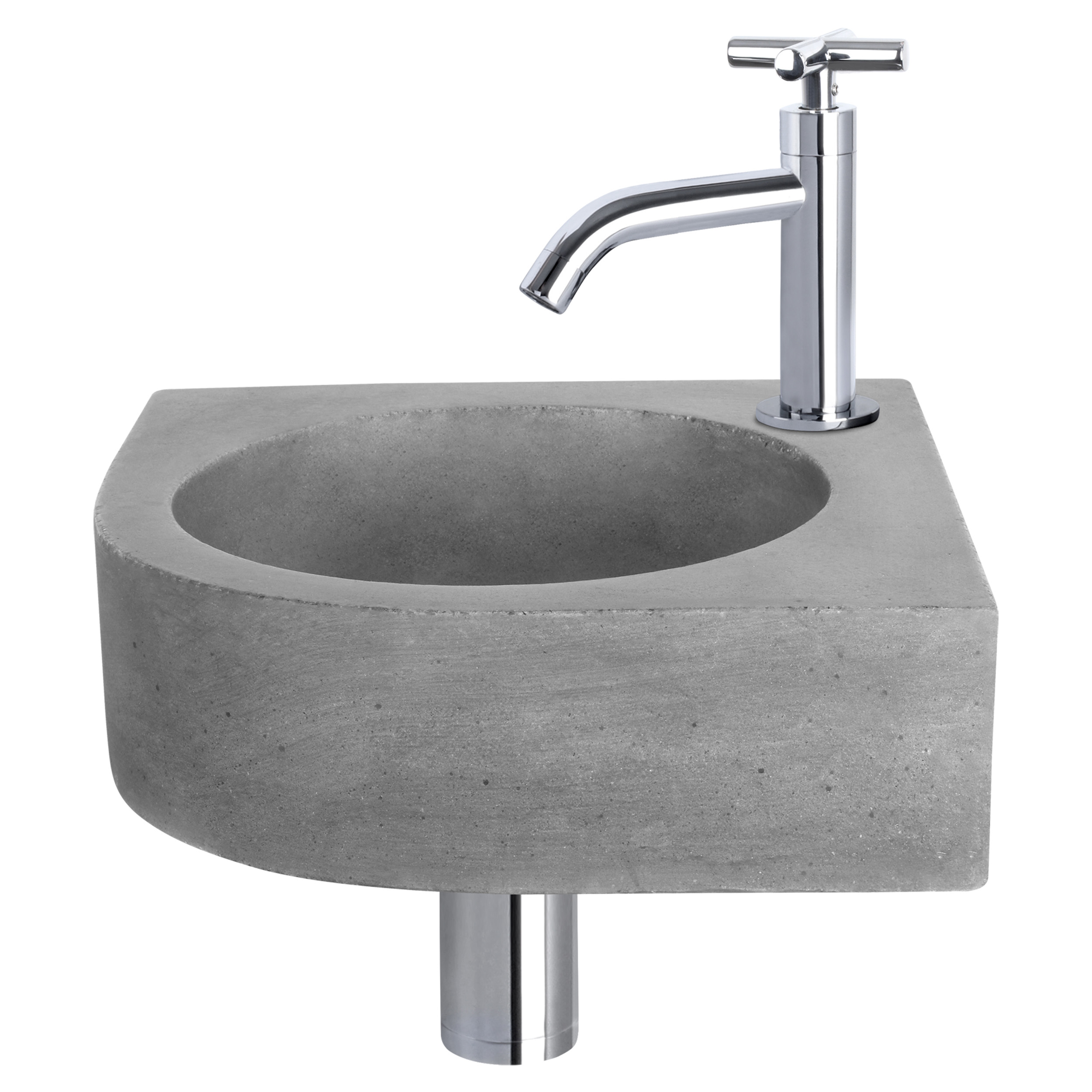38.401.26 Differnz Cleo fonteinset beton donkergrijs - kraan kruis chroom 31.5 x 31.5 x 10 cm