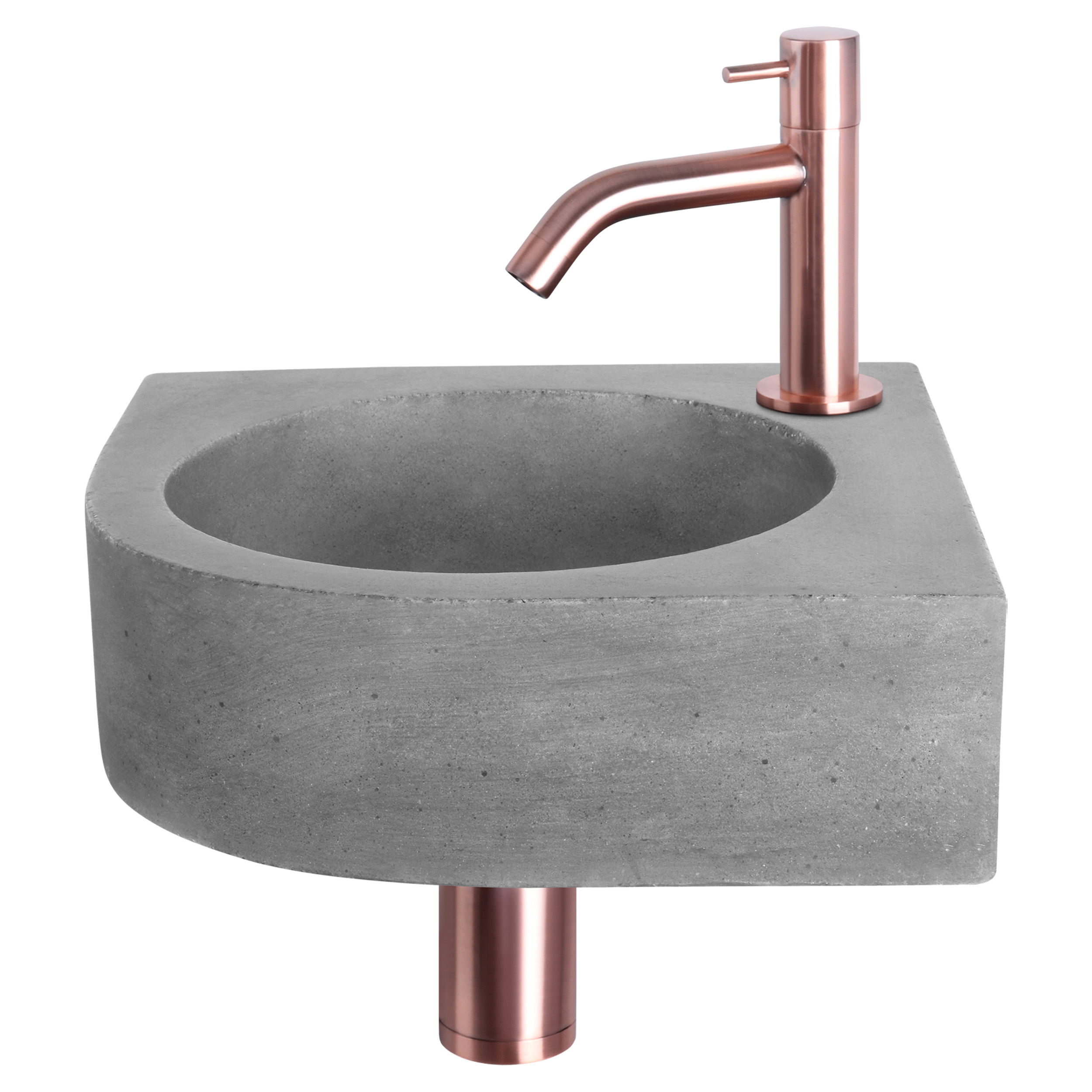 38.401.27 Differnz Cleo fonteinset beton donkergrijs - kraan gebogen rood koper 31.5 x 31.5 x 10 cm