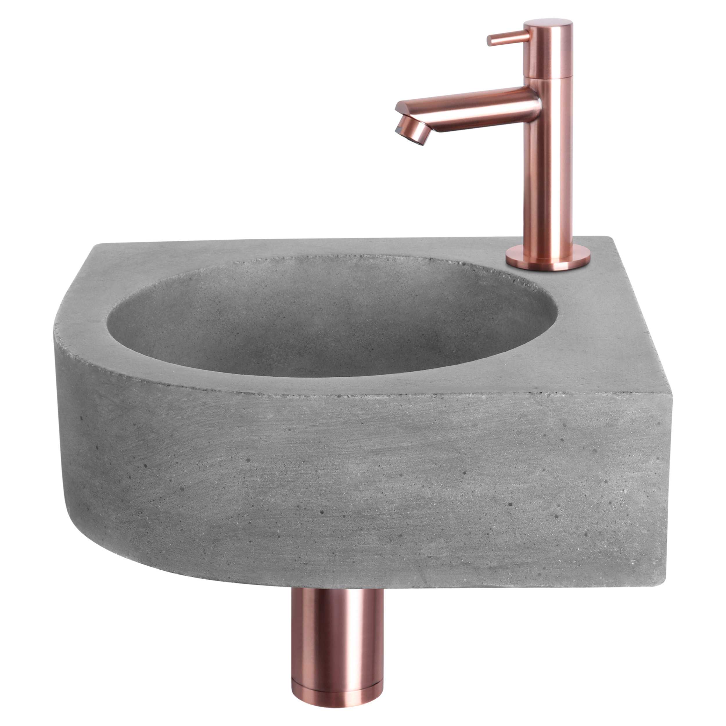 38.401.28 Differnz Cleo fonteinset beton donkergrijs - kraan recht rood koper 31.5 x 31.5 x 10 cm