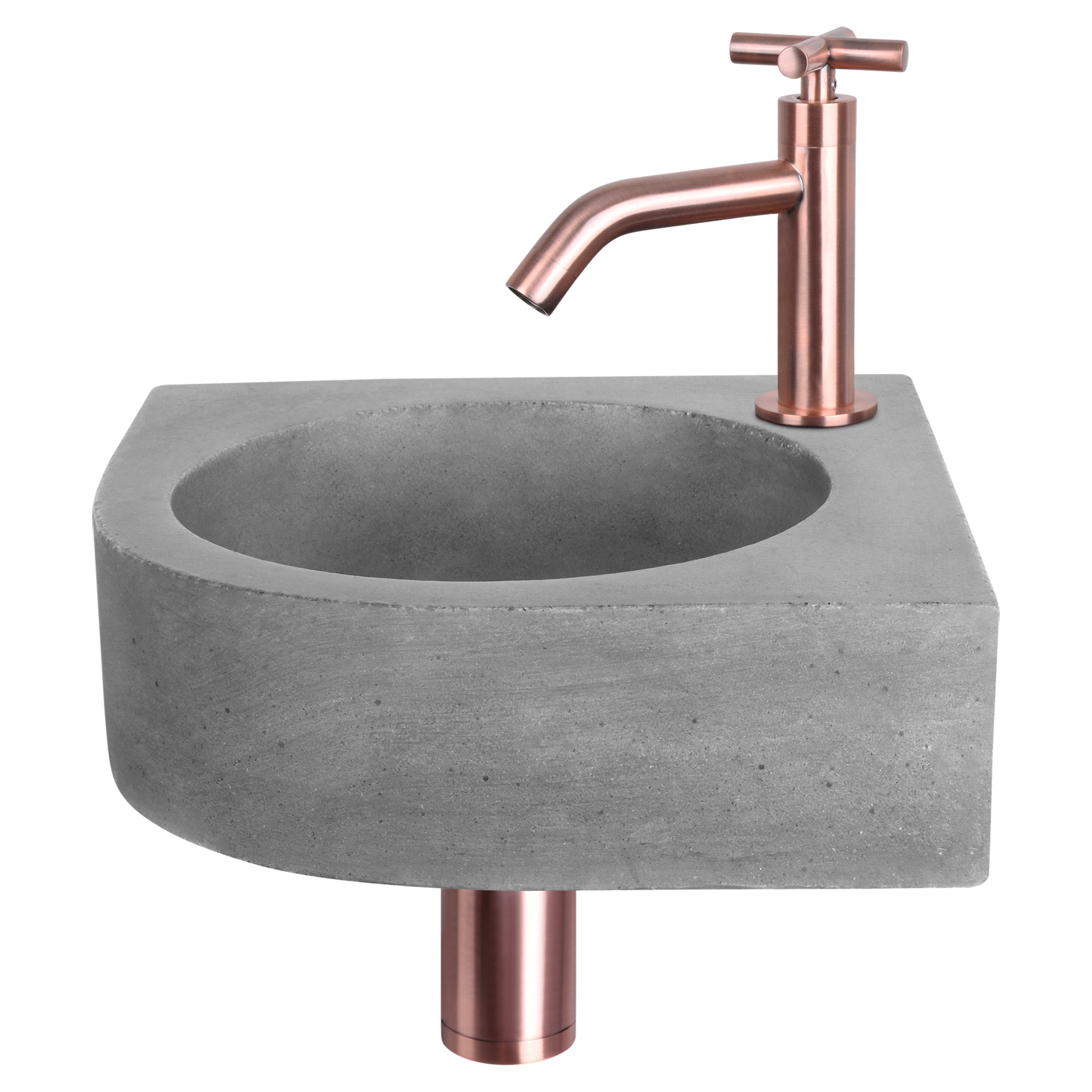 38.401.29 Differnz Cleo fonteinset beton donkergrijs - kraan kruis rood koper 31.5 x 31.5 x 10 cm