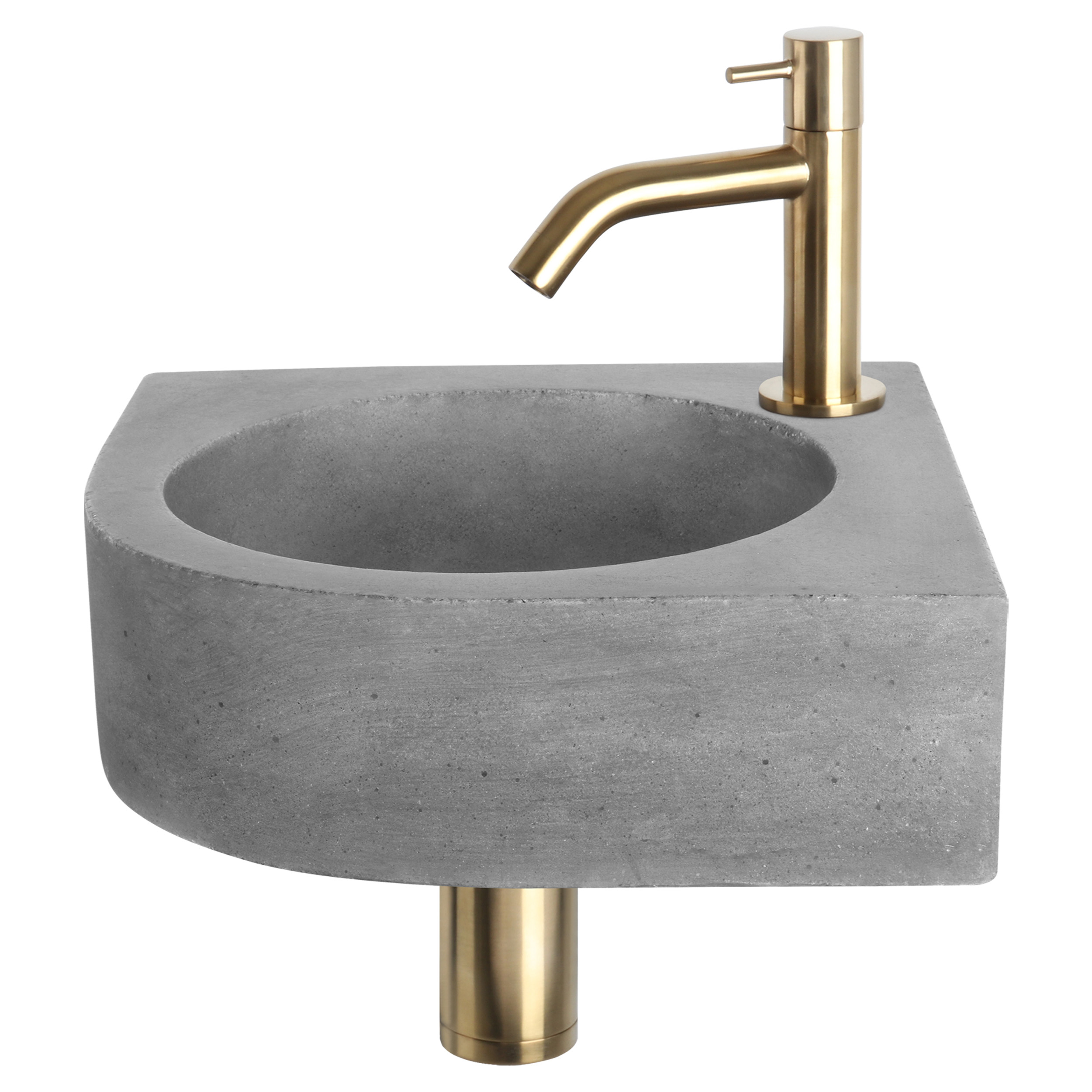 38.401.30 Differnz Cleo fonteinset beton donkergrijs - kraan gebogen mat goud 31.5 x 31.5 x 10 cm