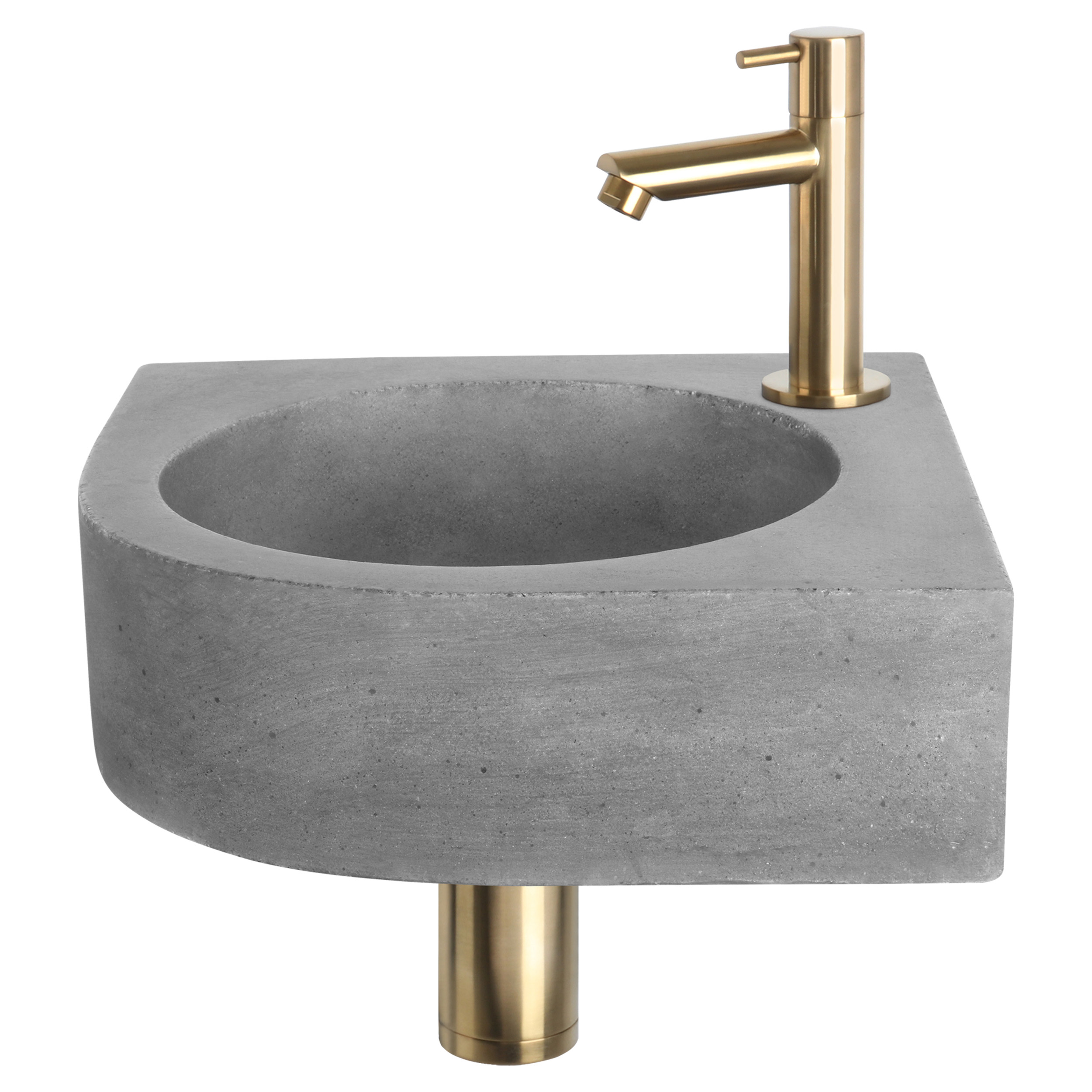 38.401.31 Differnz Cleo fonteinset beton donkergrijs - kraan recht mat goud 31.5 x 31.5 x 10 cm