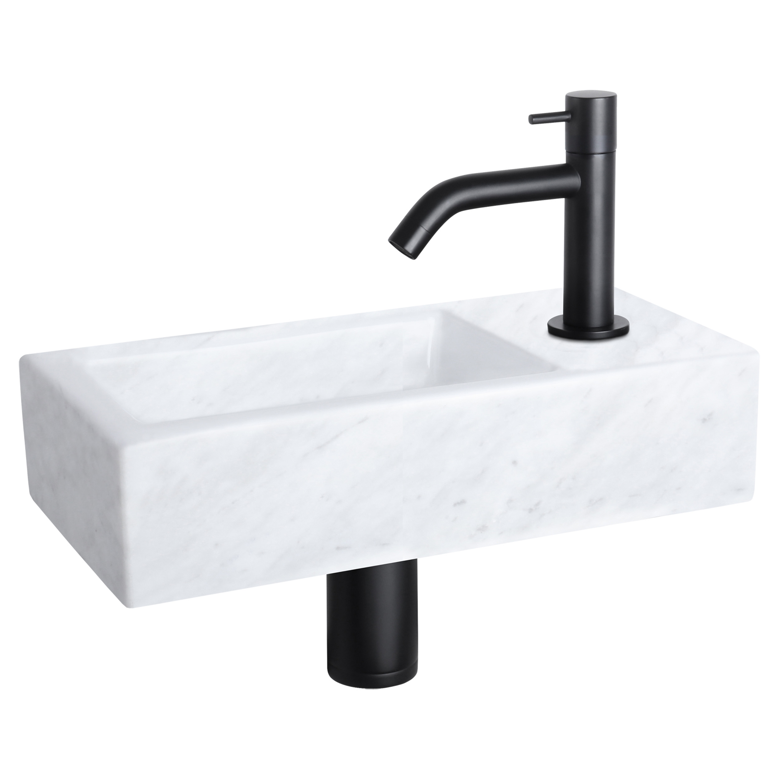 38.401.32 Differnz Helios fonteinset marmer - kraan gebogen mat zwart 37.5 x 18.5 x 9.5 cm