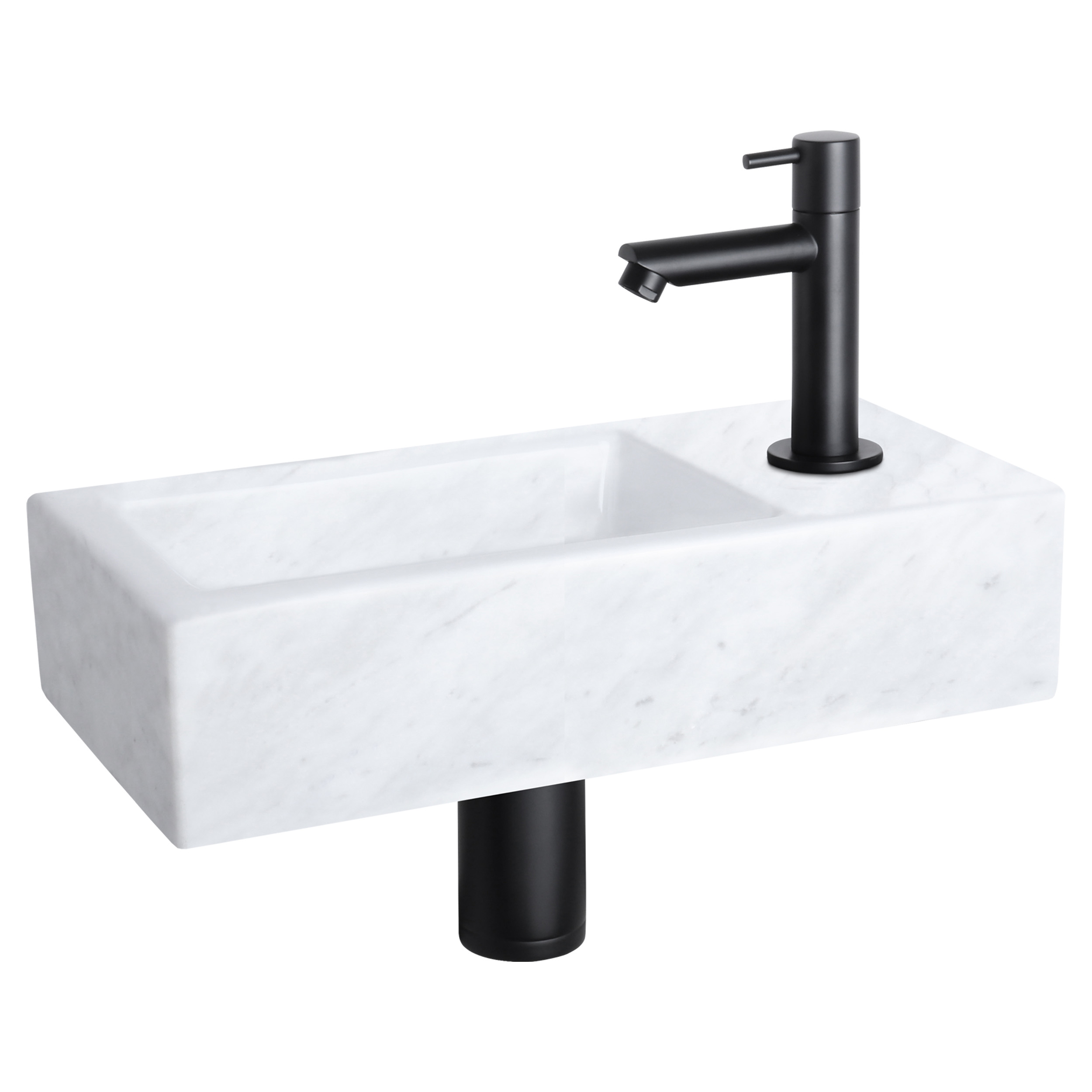 38.401.33 Differnz Helios fonteinset marmer - kraan recht mat zwart 37.5 x 18.5 x 9.5 cm