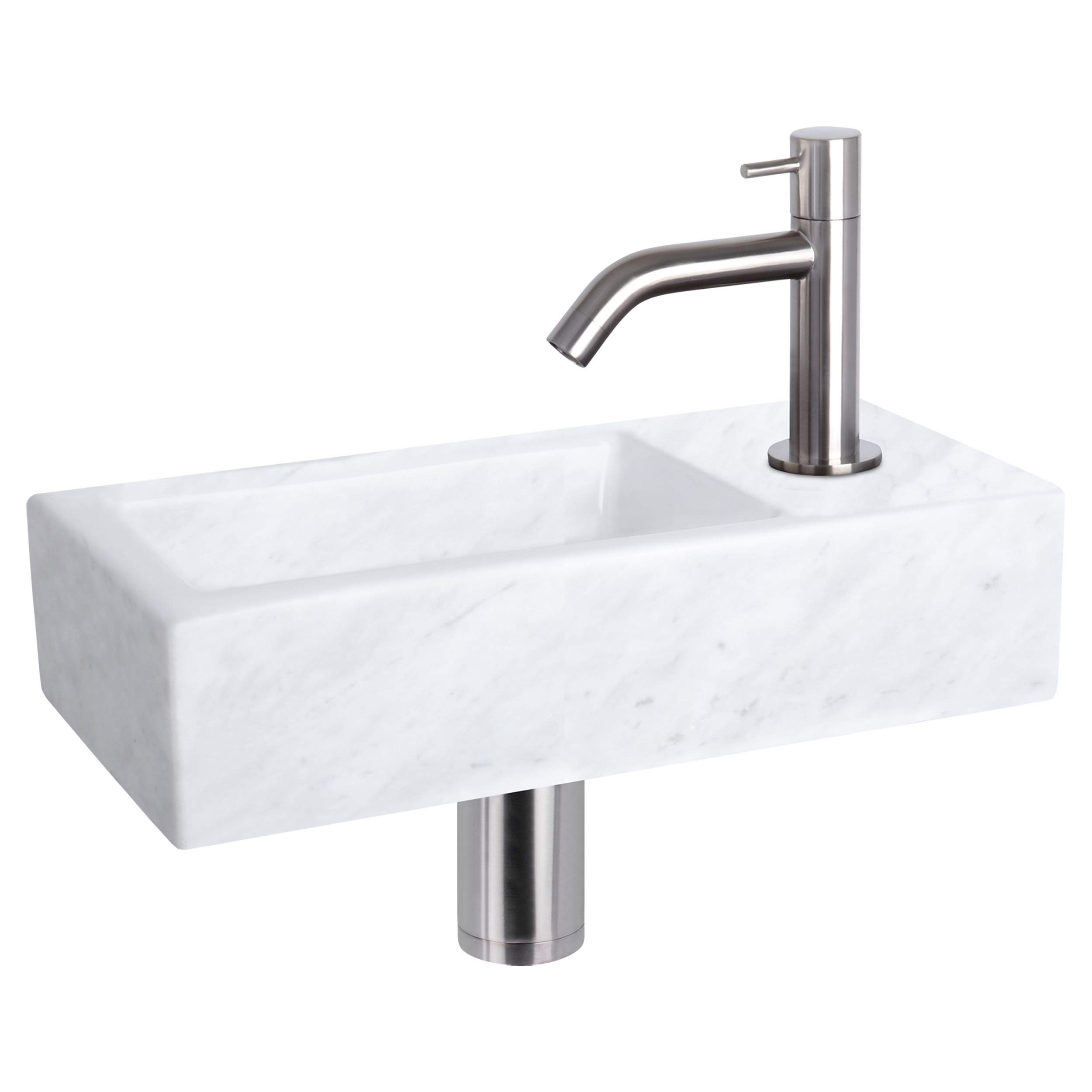38.401.34 Differnz Helios fonteinset marmer - kraan gebogen mat chroom 37.5 x 18.5 x 9.5 cm