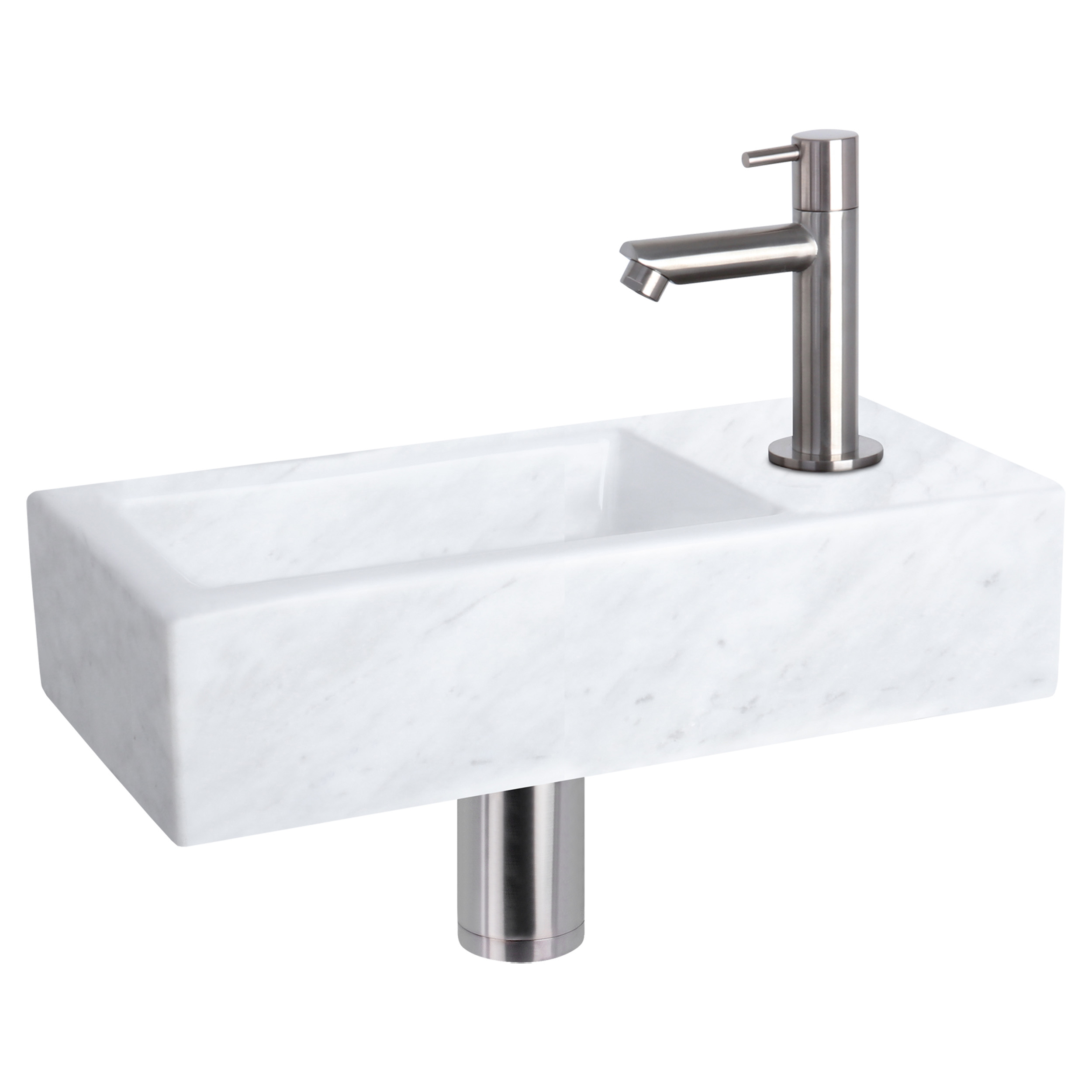 38.401.35 Differnz Helios fonteinset marmer - kraan recht mat chroom 37.5 x 18.5 x 9.5 cm
