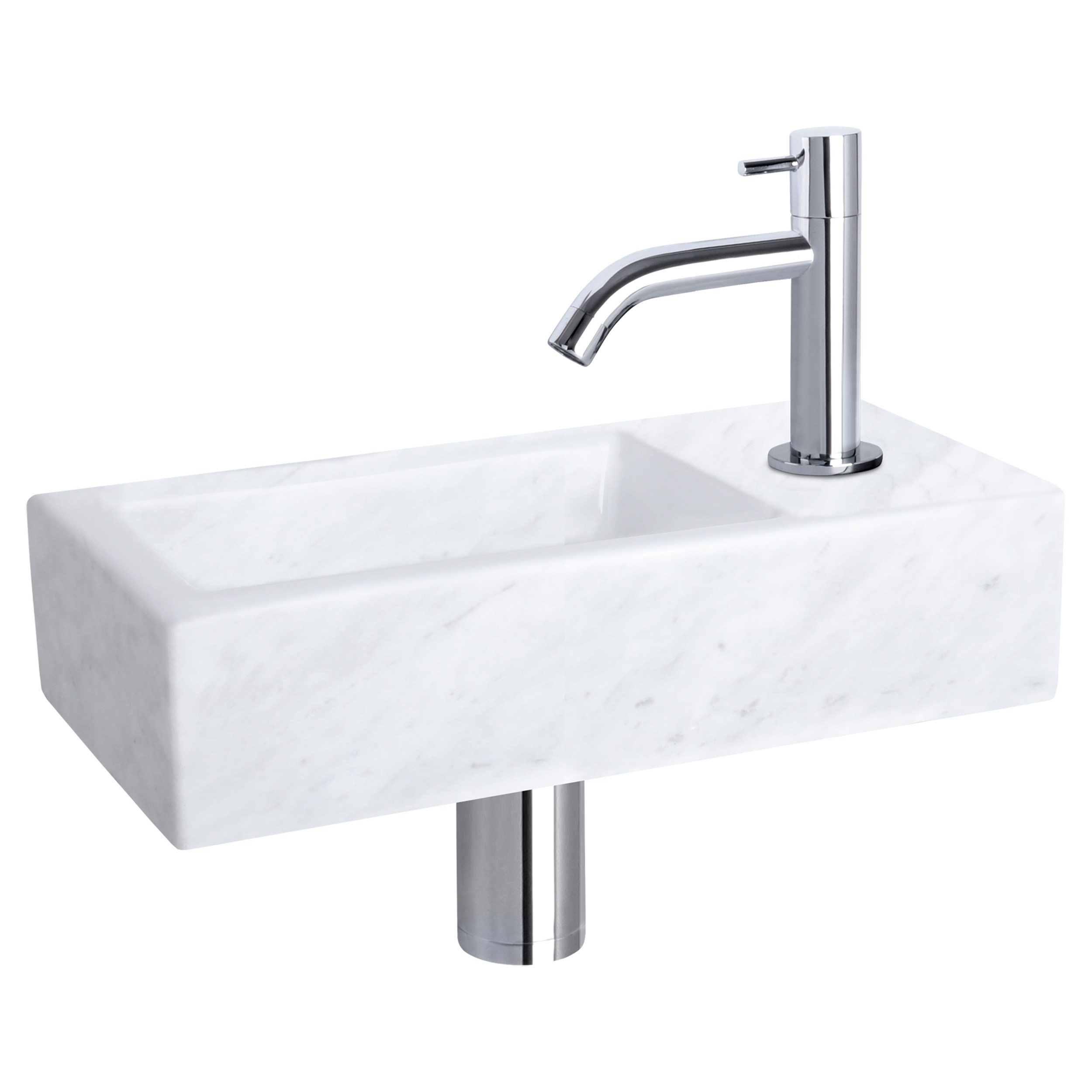 38.401.37 Differnz Helios fonteinset marmer - kraan gebogen chroom 37.5 x 18.5 x 9.5 cm