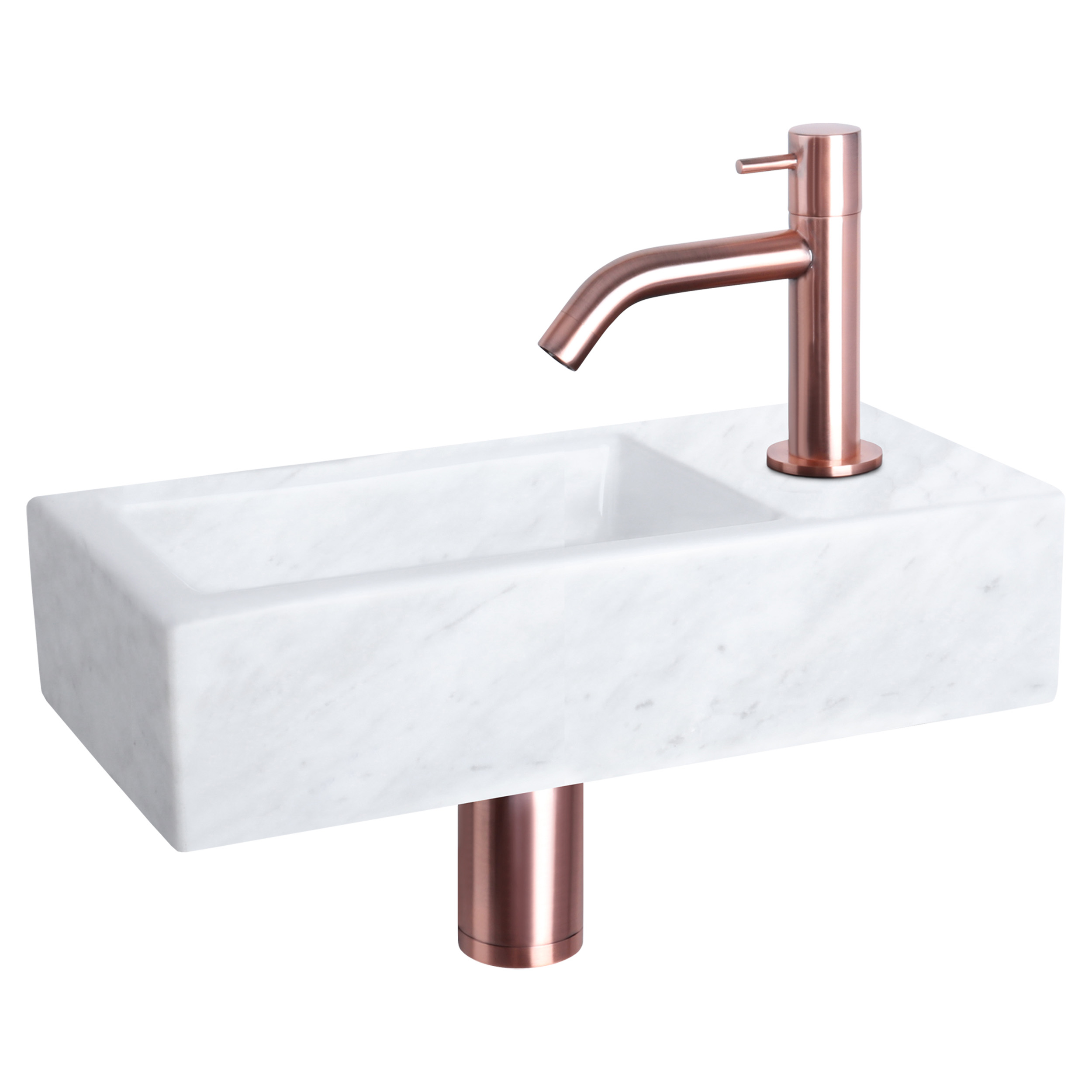 38.401.39 Differnz Helios fonteinset marmer - kraan gebogen rood koper 37.5 x 18.5 x 9.5 cm