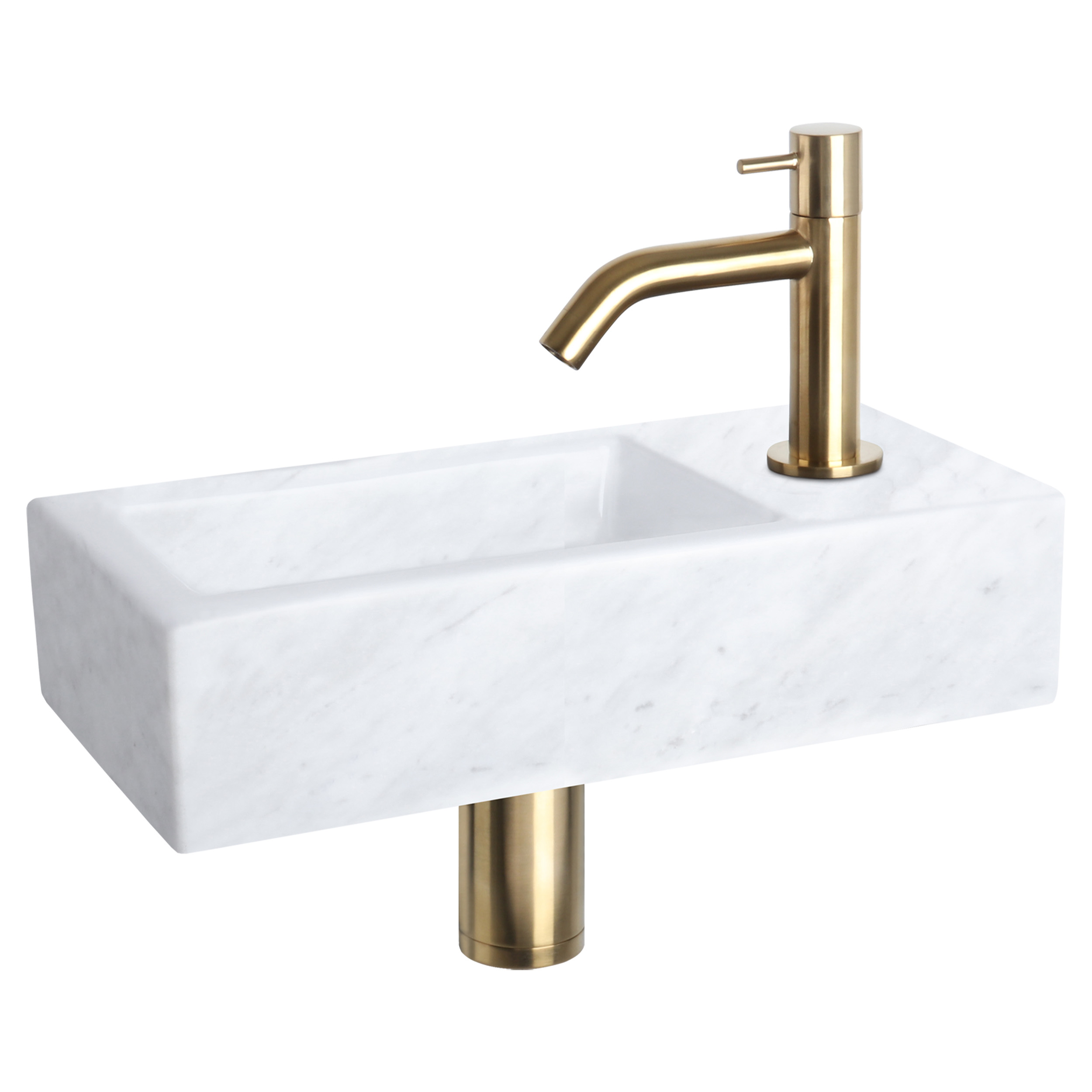 38.401.42 Differnz Helios fonteinset marmer - kraan gebogen mat goud 37.5 x 18.5 x 9.5 cm
