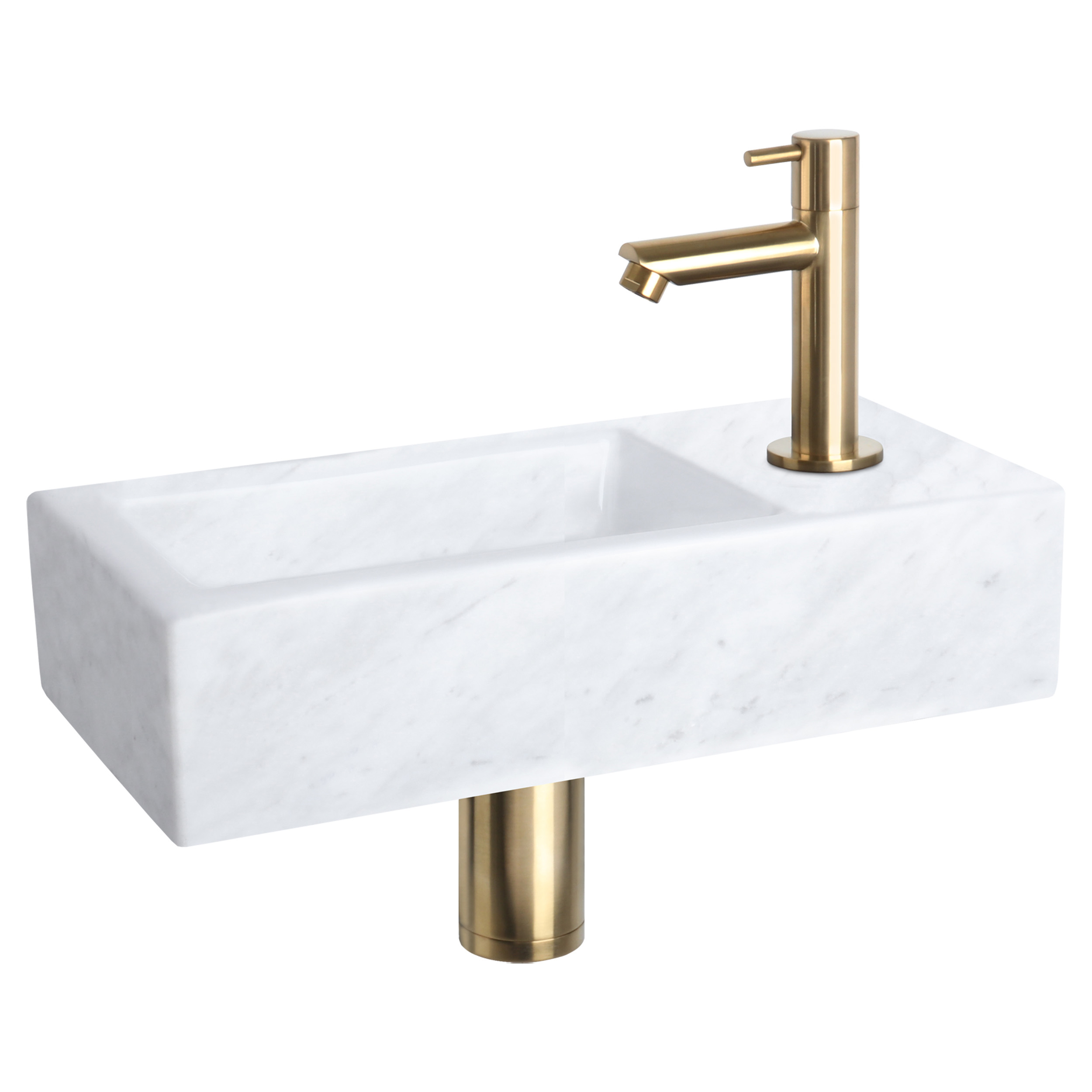 38.401.43 Differnz Helios fonteinset marmer - kraan recht mat goud 37.5 x 18.5 x 9.5 cm