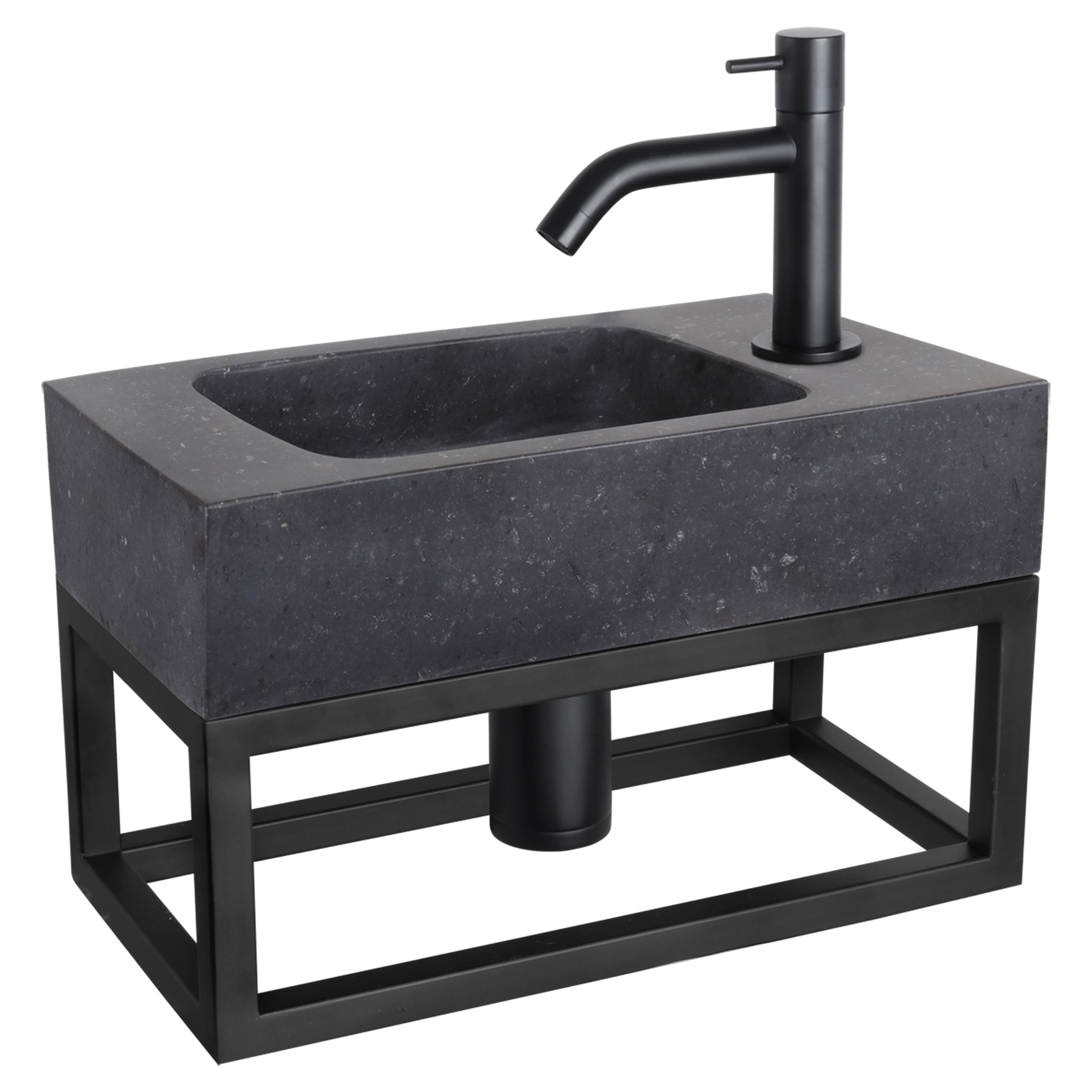 38.401.44 Differnz  fonteinset bombai black - natuursteen - kraan gebogen - met handdoekrek mat zwart 40 x 22 x 9 cm