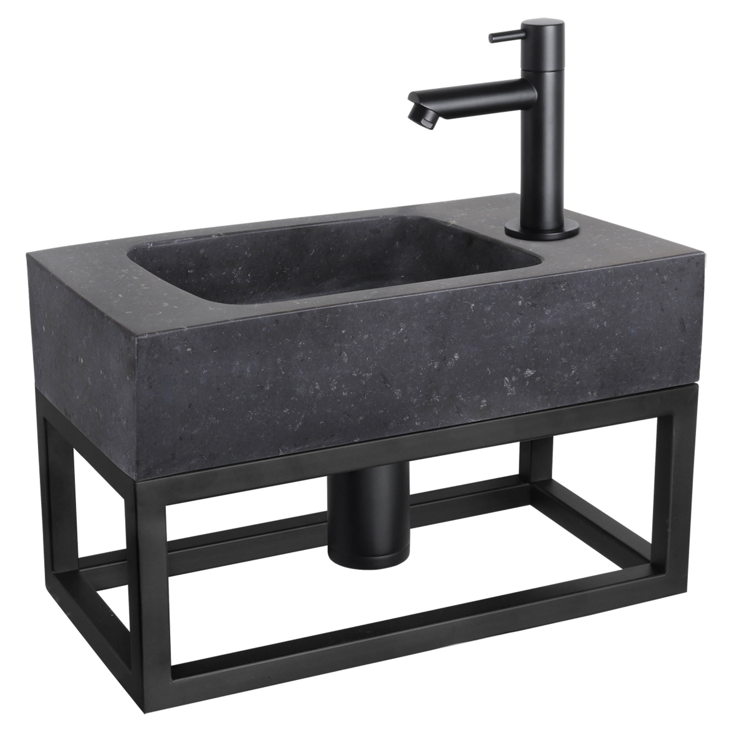 38.401.45 Differnz  fonteinset bombai black - natuursteen - kraan recht - met handdoekrek mat zwart 40 x 22 x 9 cm
