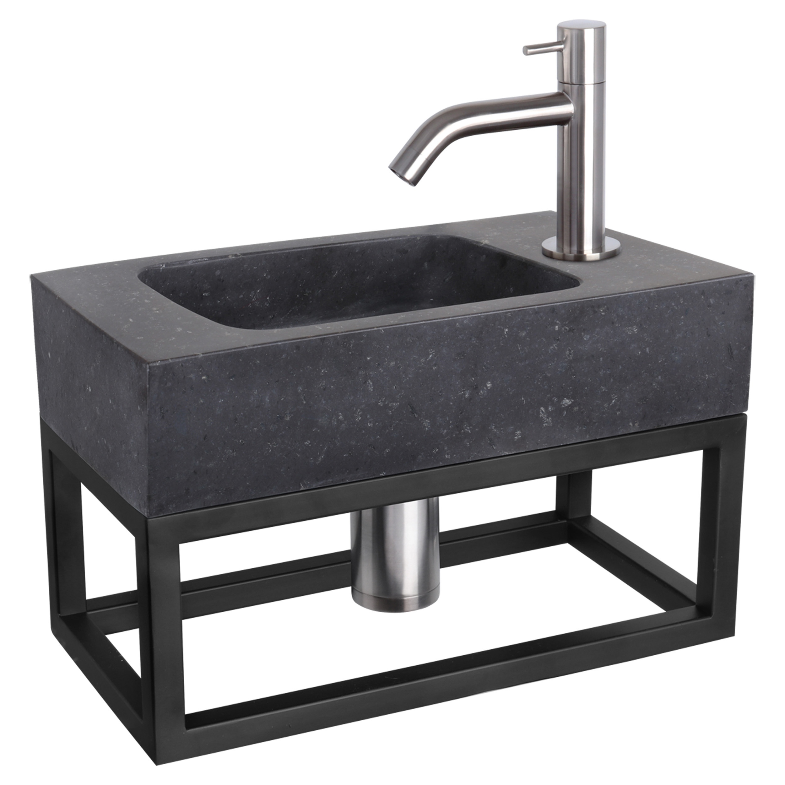38.401.46 Differnz  fonteinset bombai black - natuursteen - kraan gebogen - met handdoekrek mat chroom 40 x 22 x 9 cm