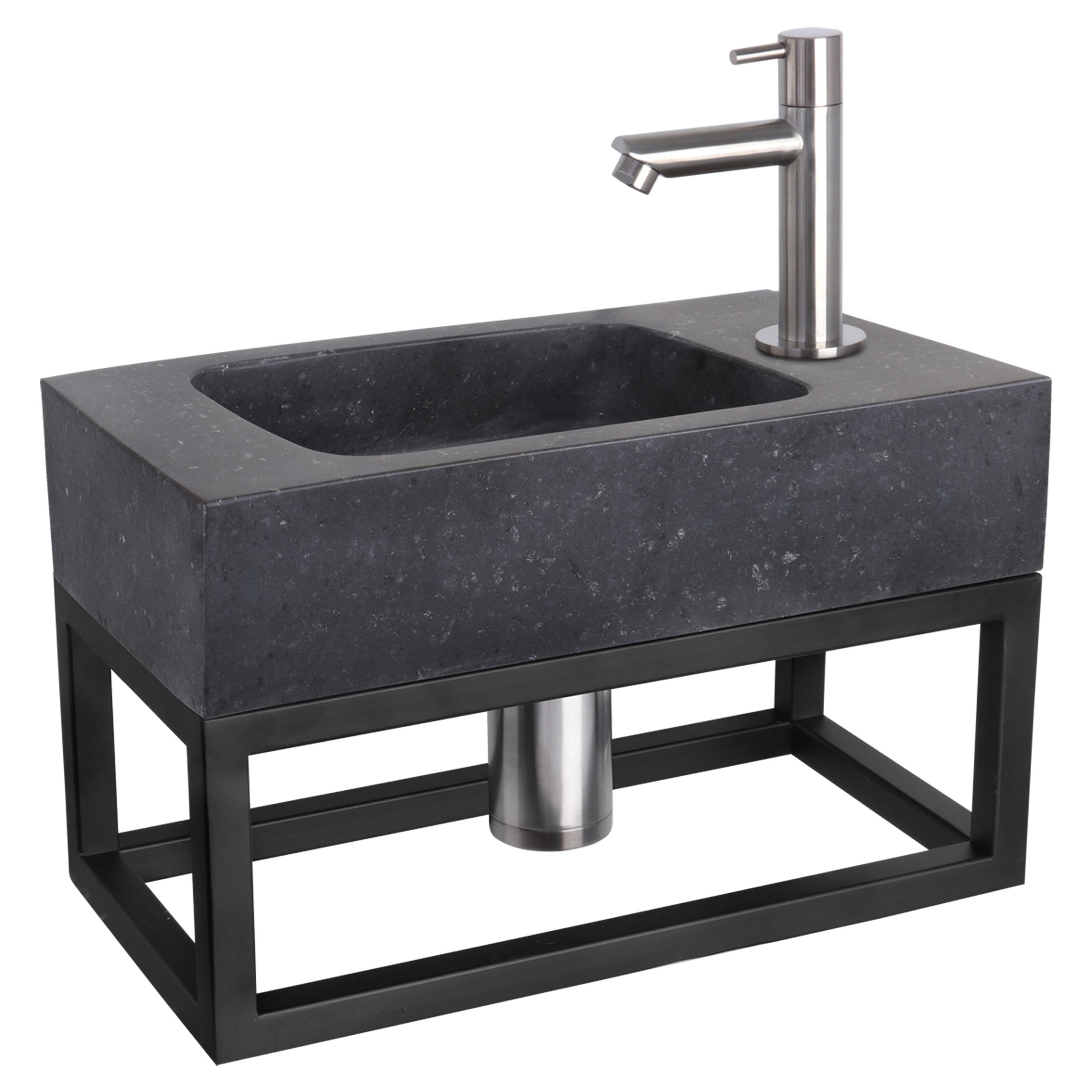 38.401.47 Differnz  fonteinset bombai black - natuursteen - kraan recht - met handdoekrek mat chroom 40 x 22 x 9 cm