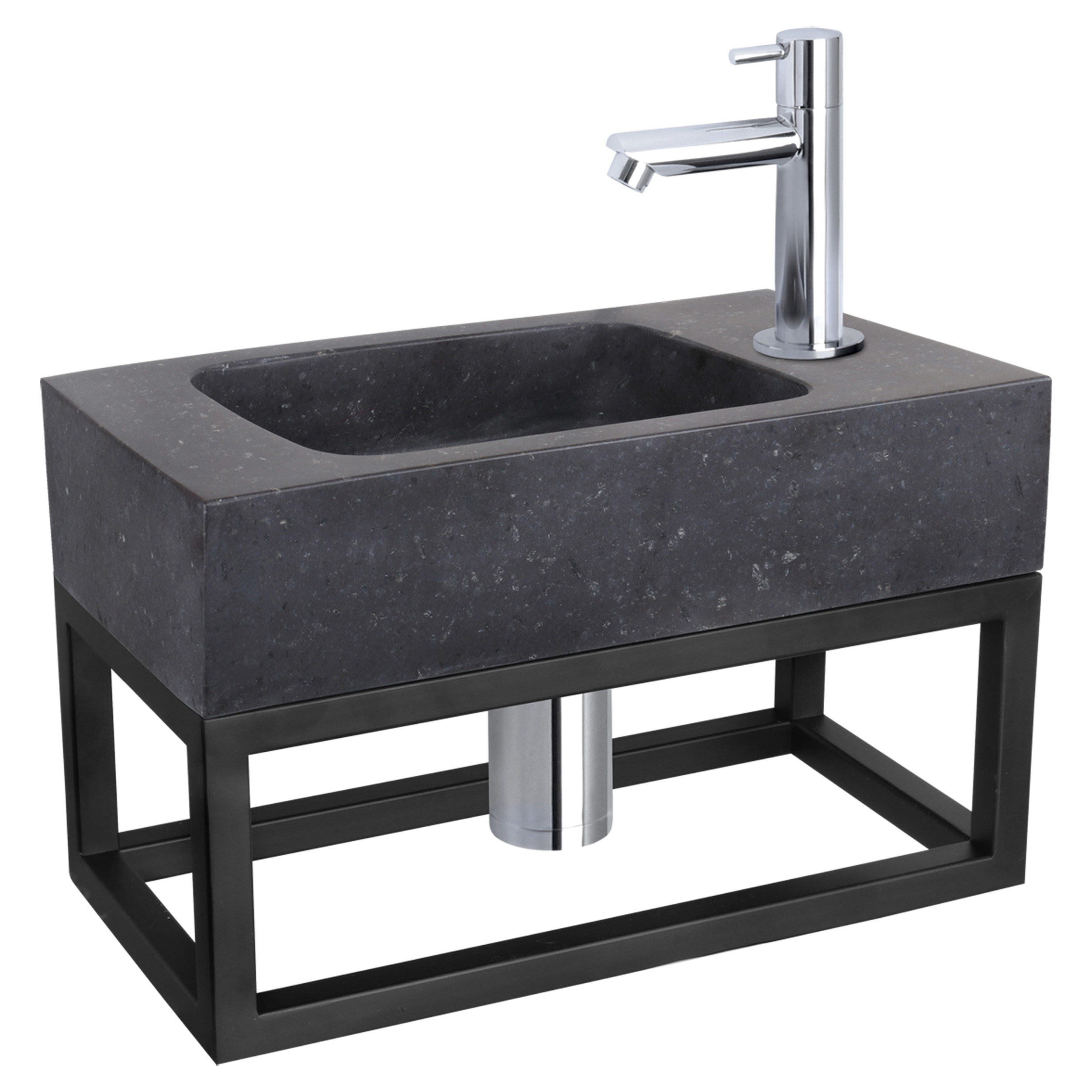 38.401.48 Differnz  fonteinset bombai black - natuursteen - kraan recht - met handdoekrek chroom 40 x 22 x 9 cm