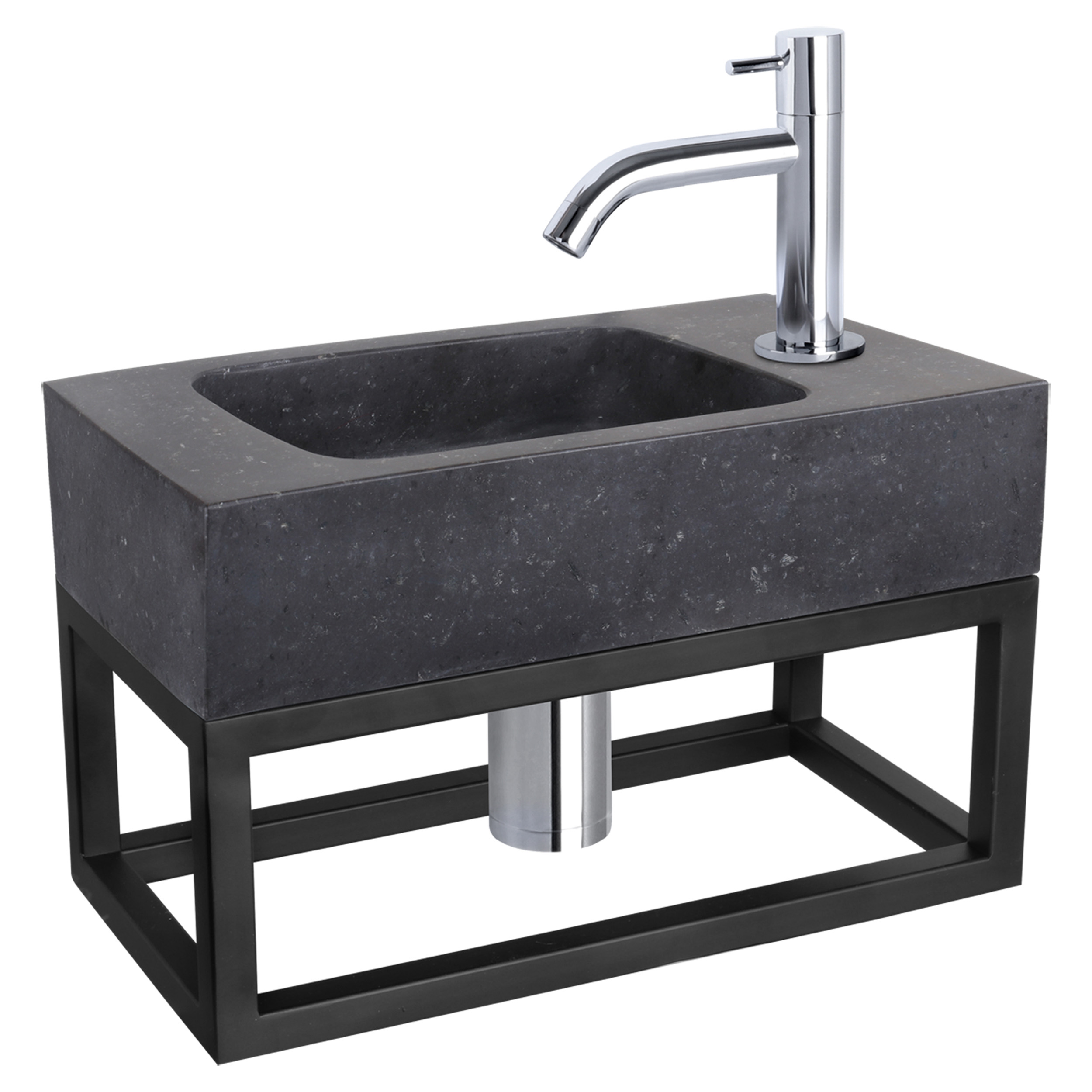 38.401.49 Differnz  fonteinset bombai black - natuursteen - kraan gebogen - met handdoekrek chroom 40 x 22 x 9 cm