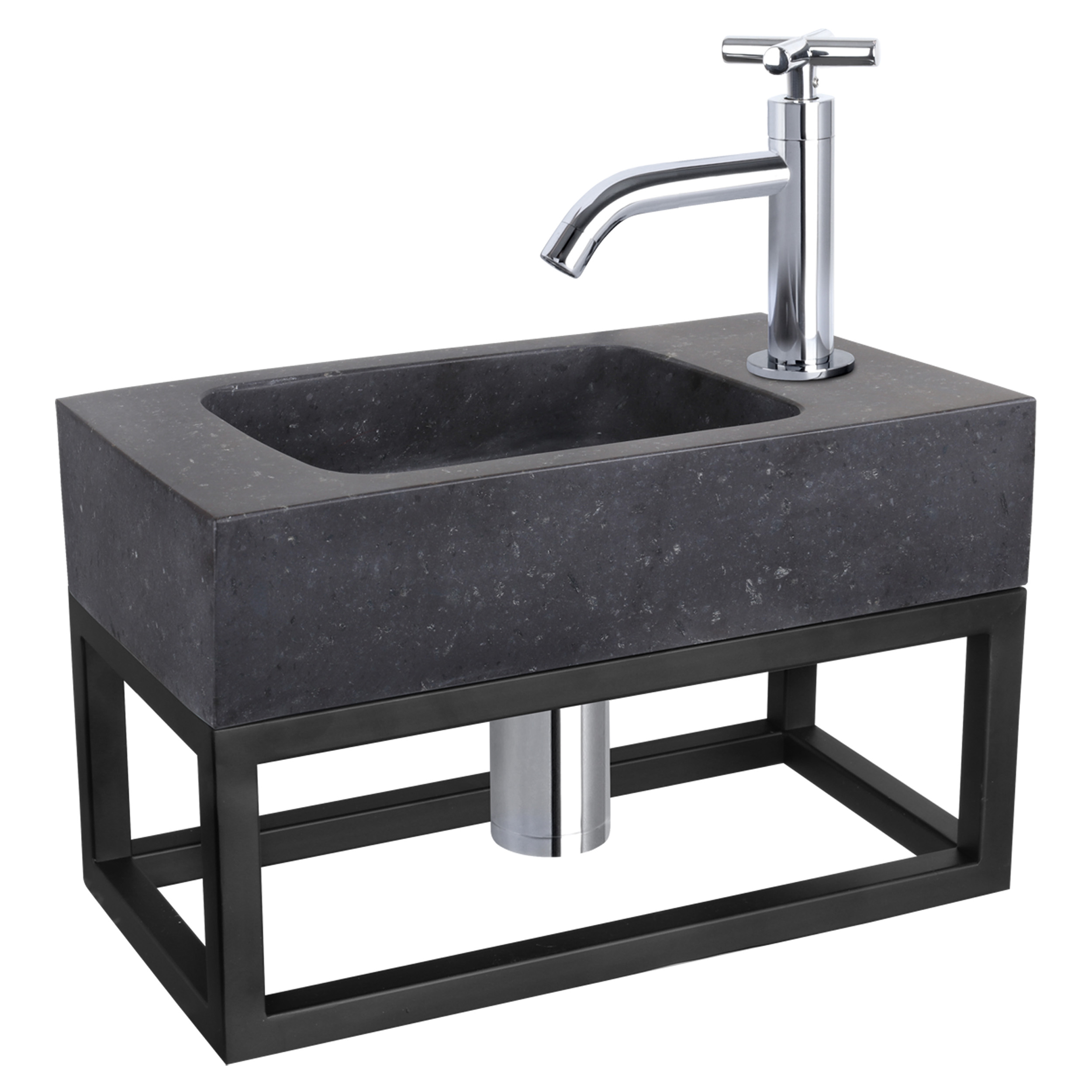 38.401.50 Differnz  fonteinset bombai black - natuursteen - kraan kruis - met handdoekrek chroom 40 x 22 x 9 cm