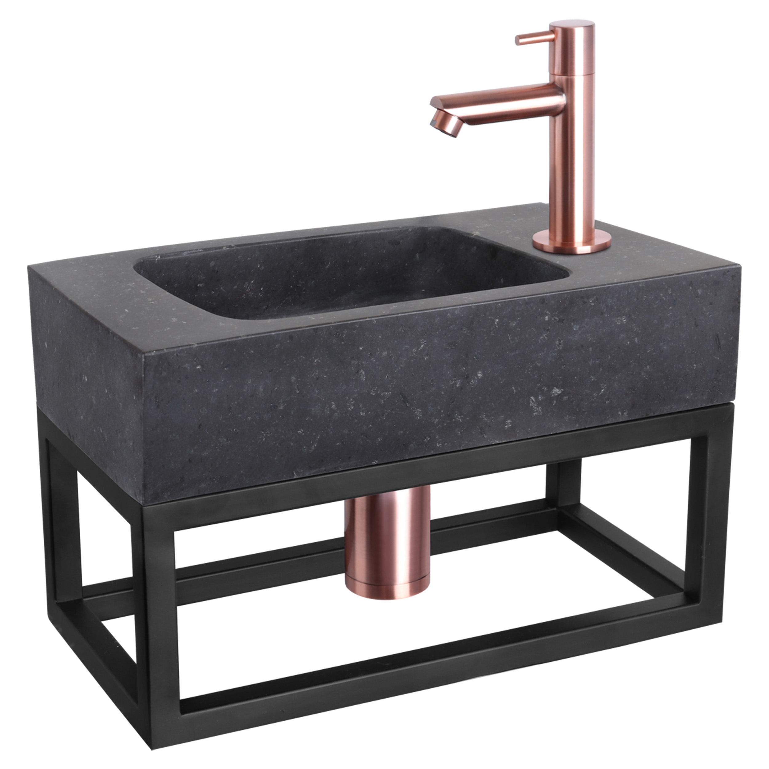 38.401.52 Differnz  fonteinset bombai black - natuursteen - kraan recht - met handdoekrek rood koper 40 x 22 x 9 cm