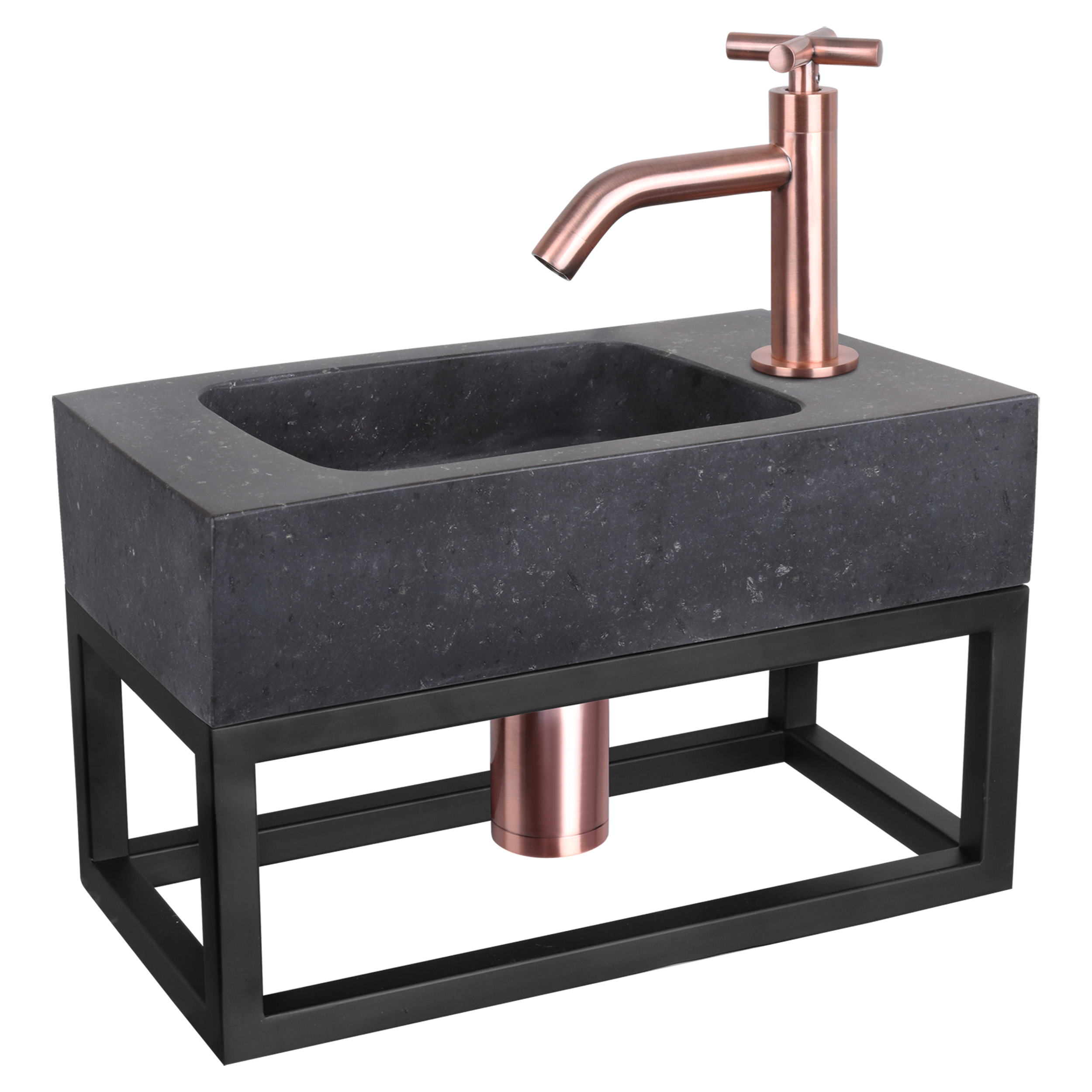 38.401.53 Differnz  fonteinset bombai black - natuursteen - kraan kruis - met handdoekrek rood koper 40 x 22 x 9 cm