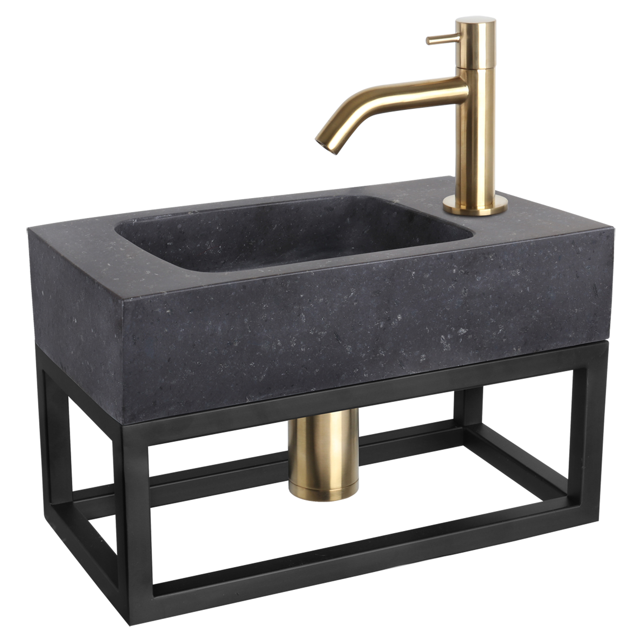 38.401.54 Differnz  fonteinset bombai black - natuursteen - kraan gebogen - met handdoekrek mat goud 40 x 22 x 9 cm