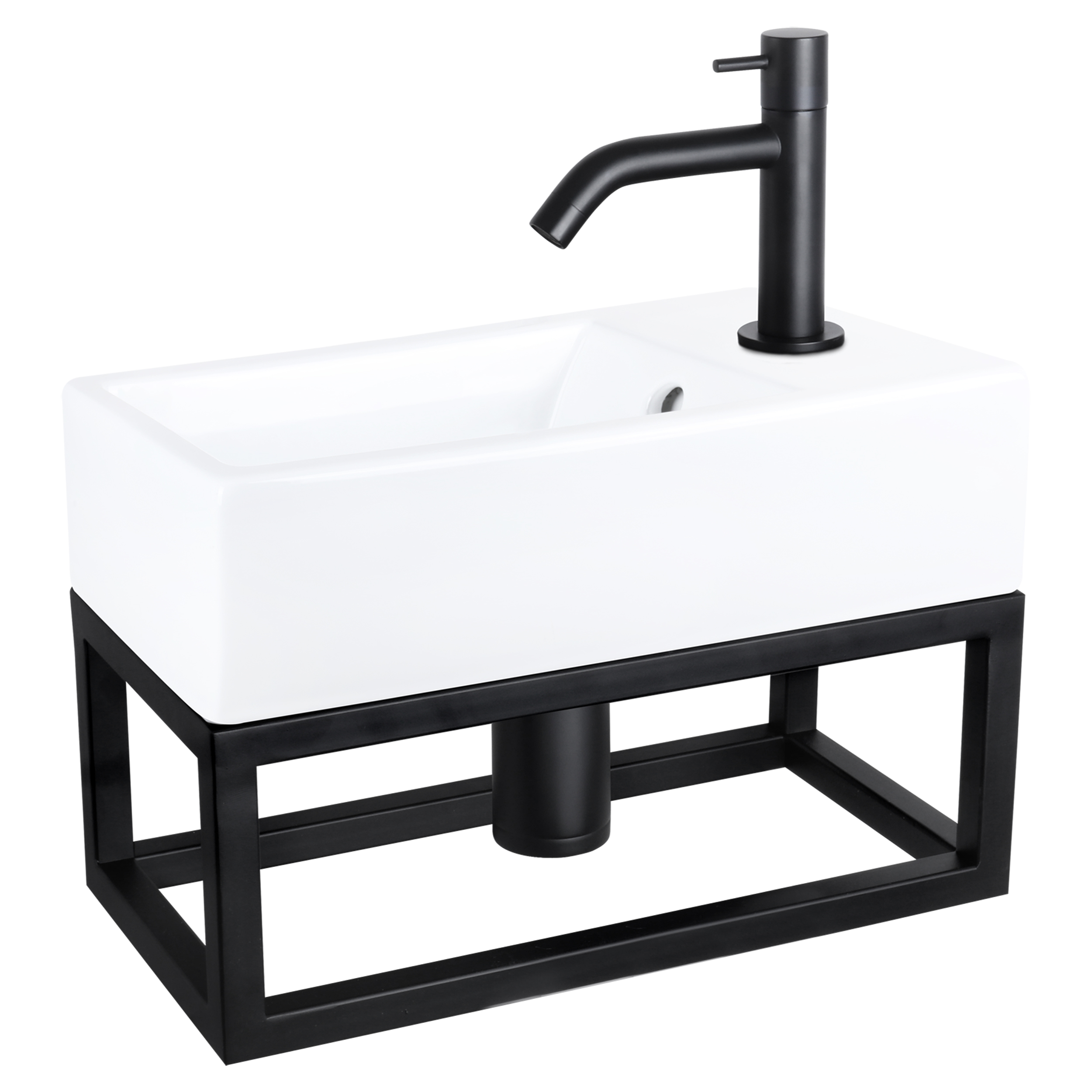 38.401.56 Differnz Force fonteinset keramiek - kraan gebogen - met handdoekrek mat zwart 40 x 22 x 11.5 cm