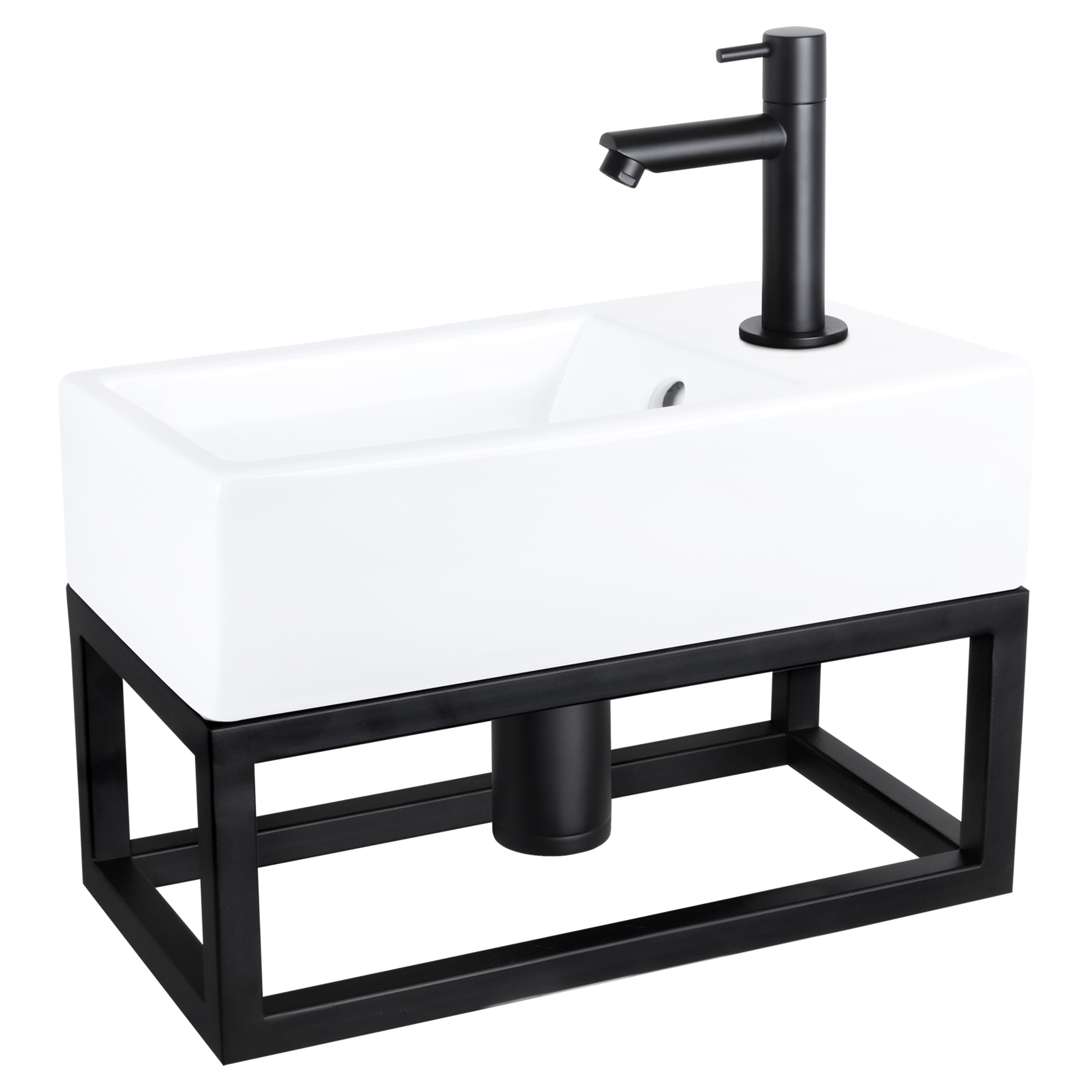38.401.57 Differnz Force fonteinset keramiek - kraan recht - met handdoekrek mat zwart 40 x 22 x 11.5 cm
