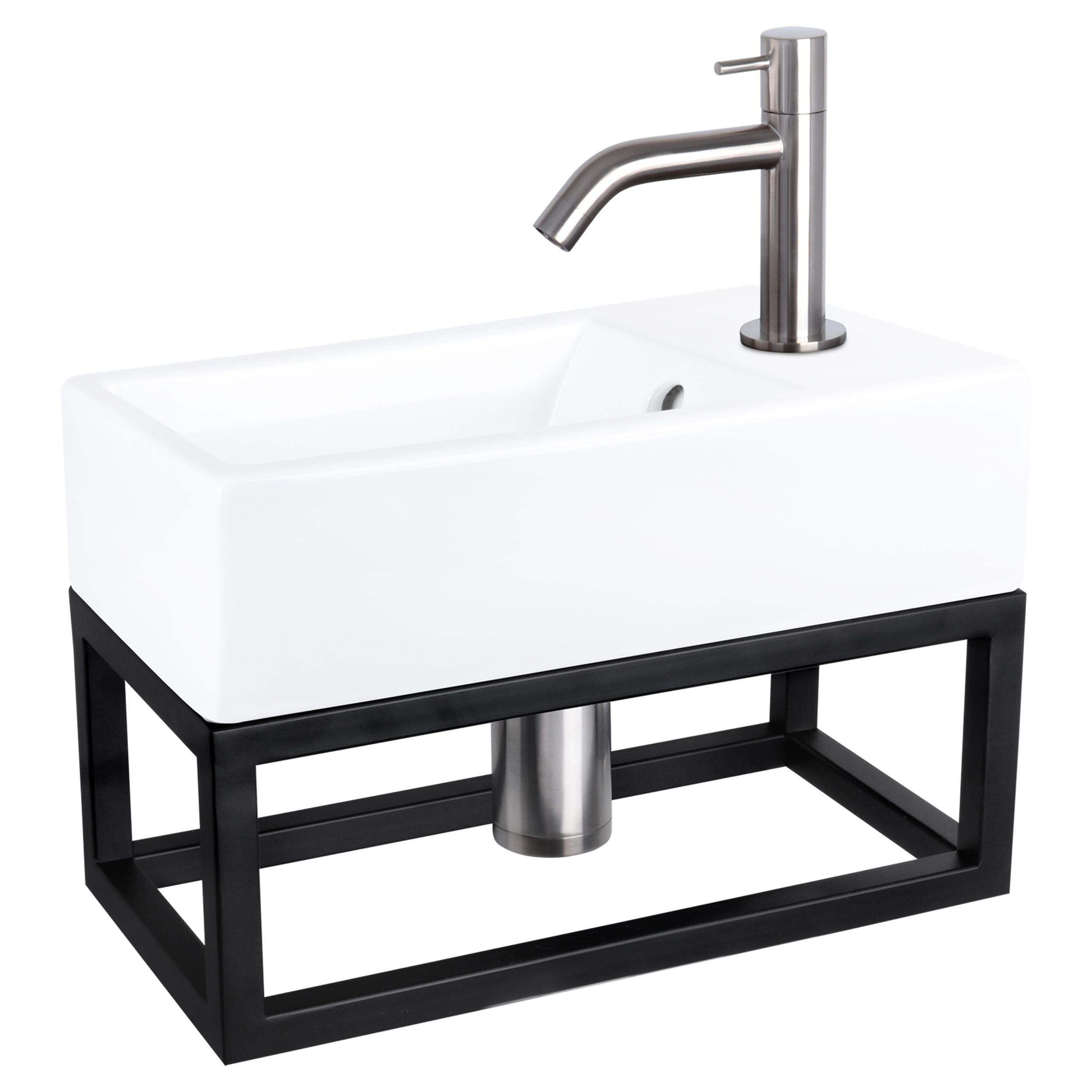 38.401.58 Differnz Force fonteinset keramiek - kraan gebogen - met handdoekrek mat chroom 40 x 22 x 11.5 cm