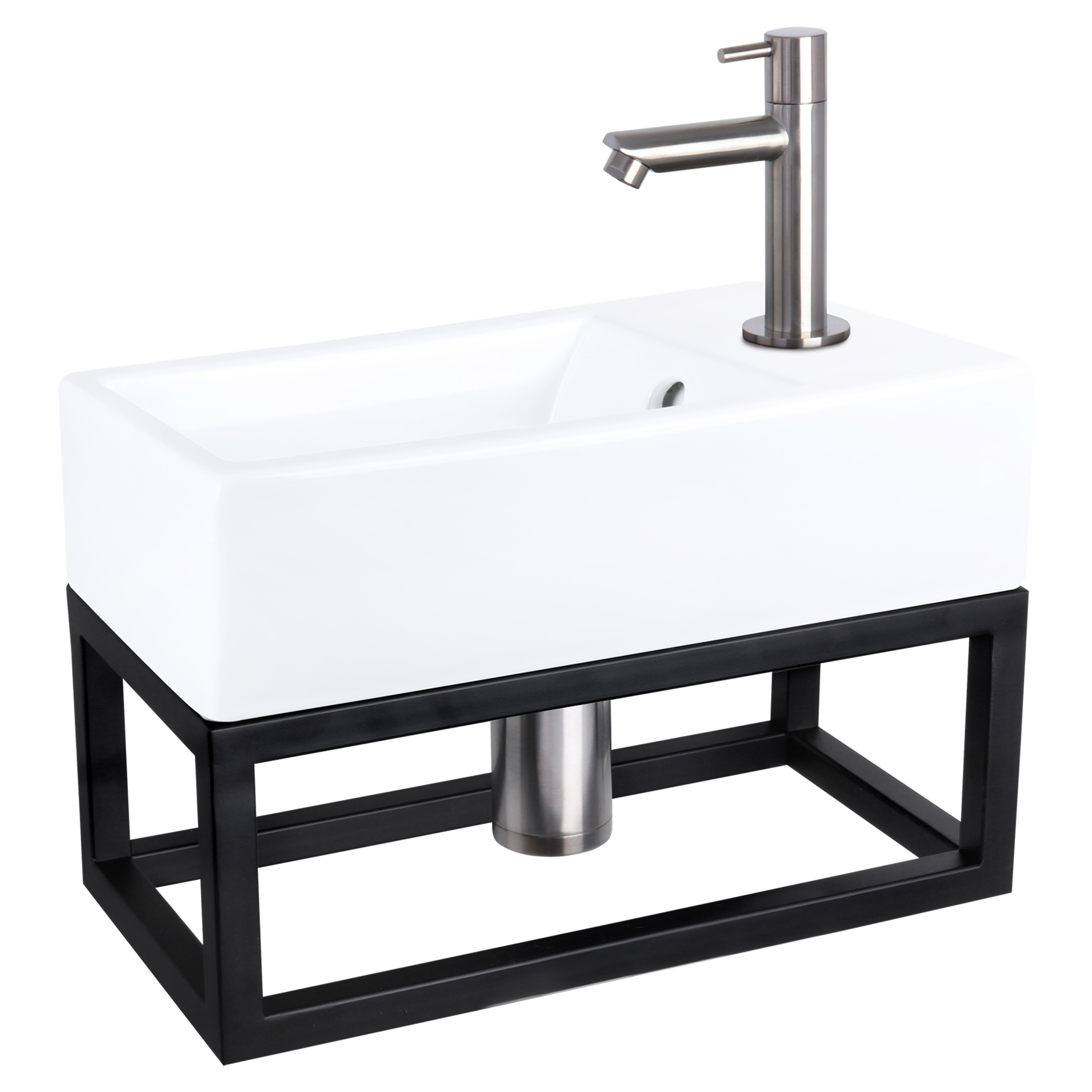 38.401.59 Differnz Force fonteinset keramiek - kraan recht - met handdoekrek mat chroom 40 x 22 x 11.5 cm