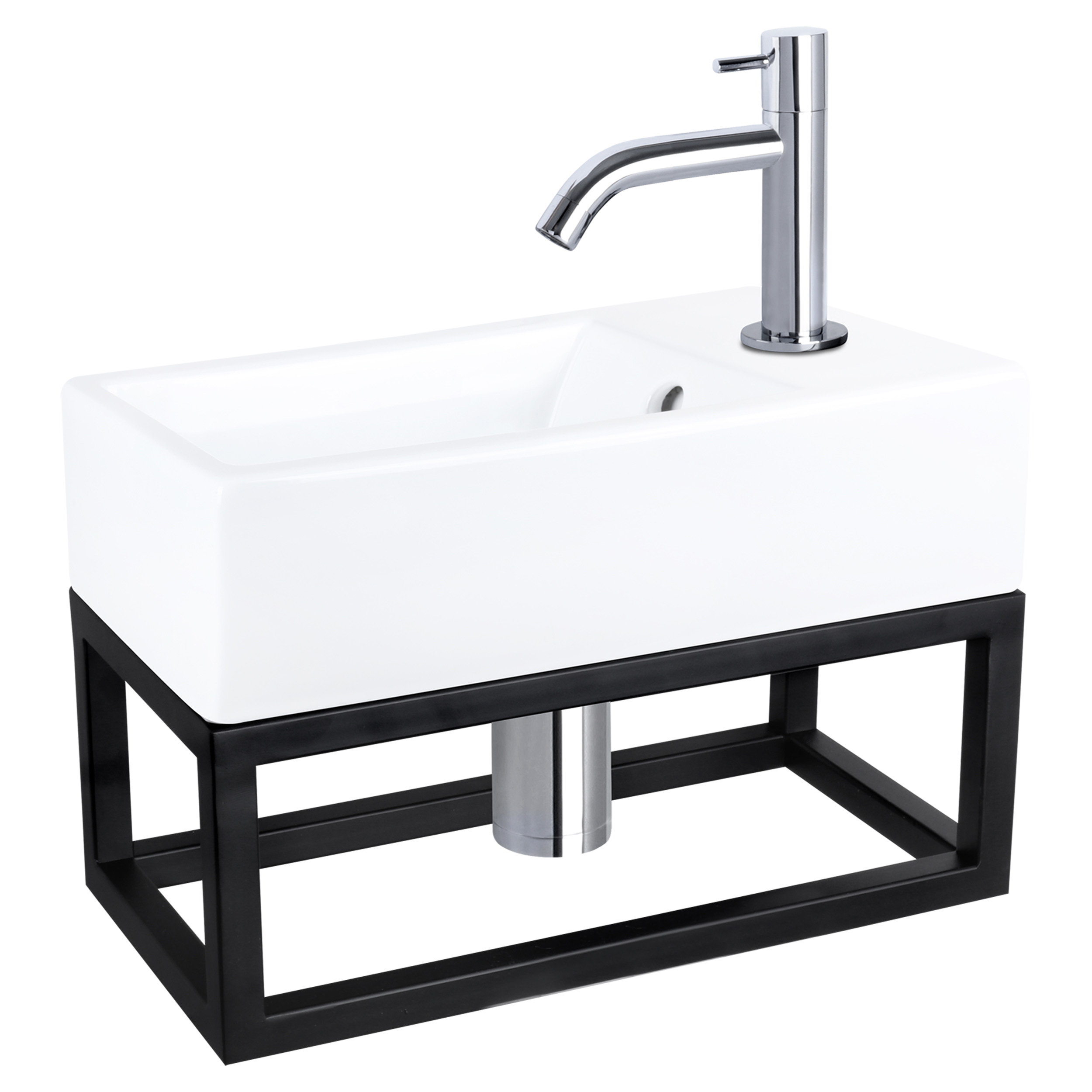 38.401.61 Differnz Force fonteinset keramiek - kraan gebogen - met handdoekrek chroom 40 x 22 x 11.5 cm